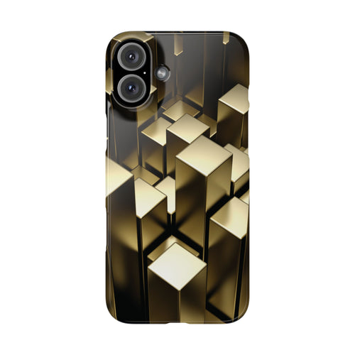 Gold Geometric 3D Cube Pattern - Slim Phone Case