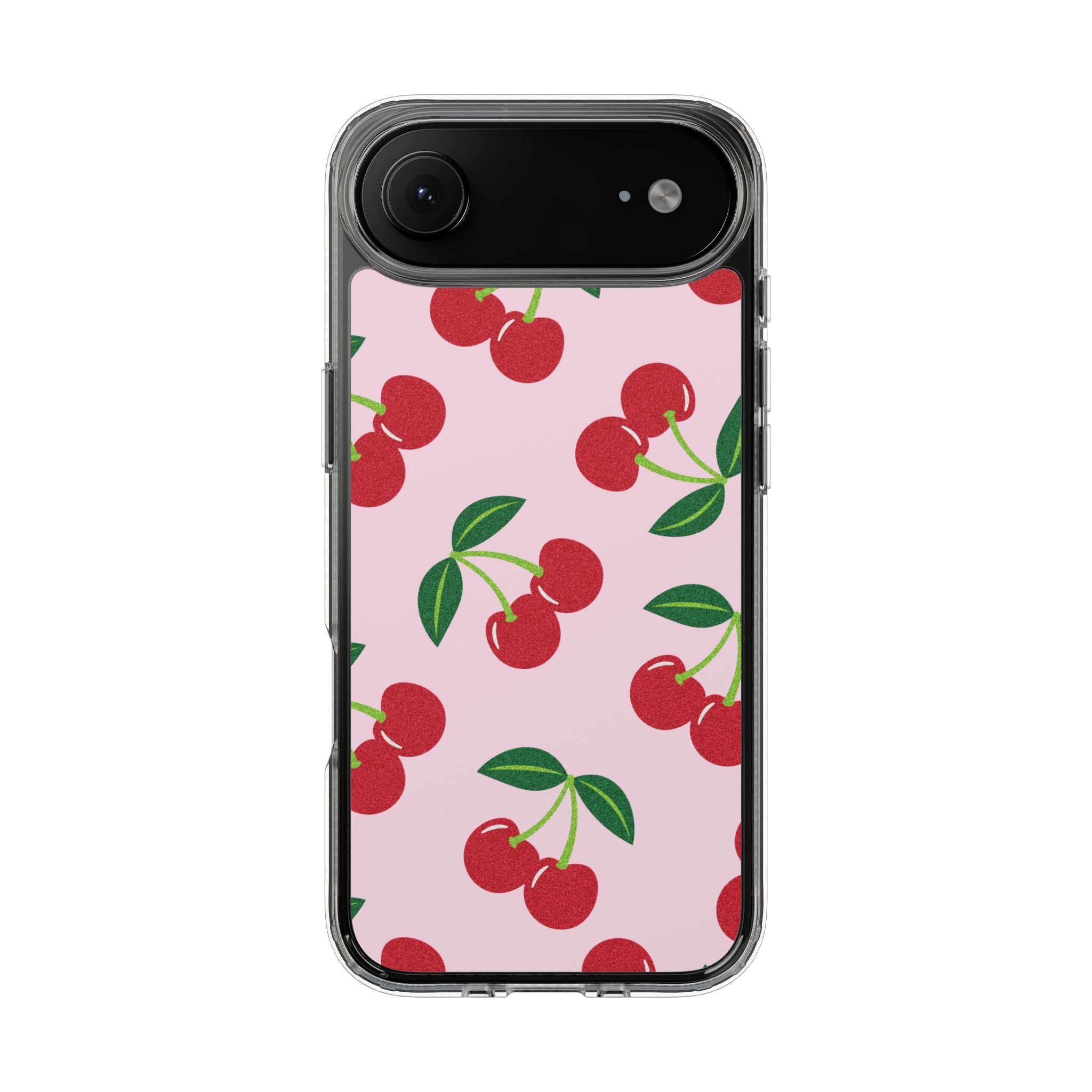 Pink Cherry Pattern Clear iPhone Case