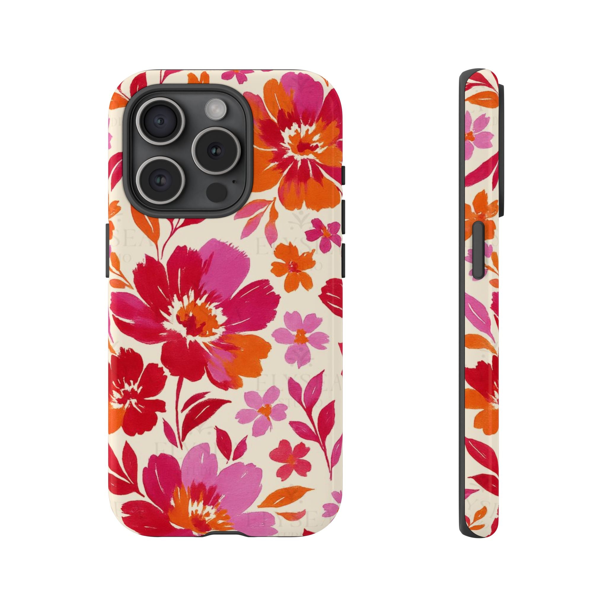 Floral Tough iPhone Case (Bold Pink & Orange)