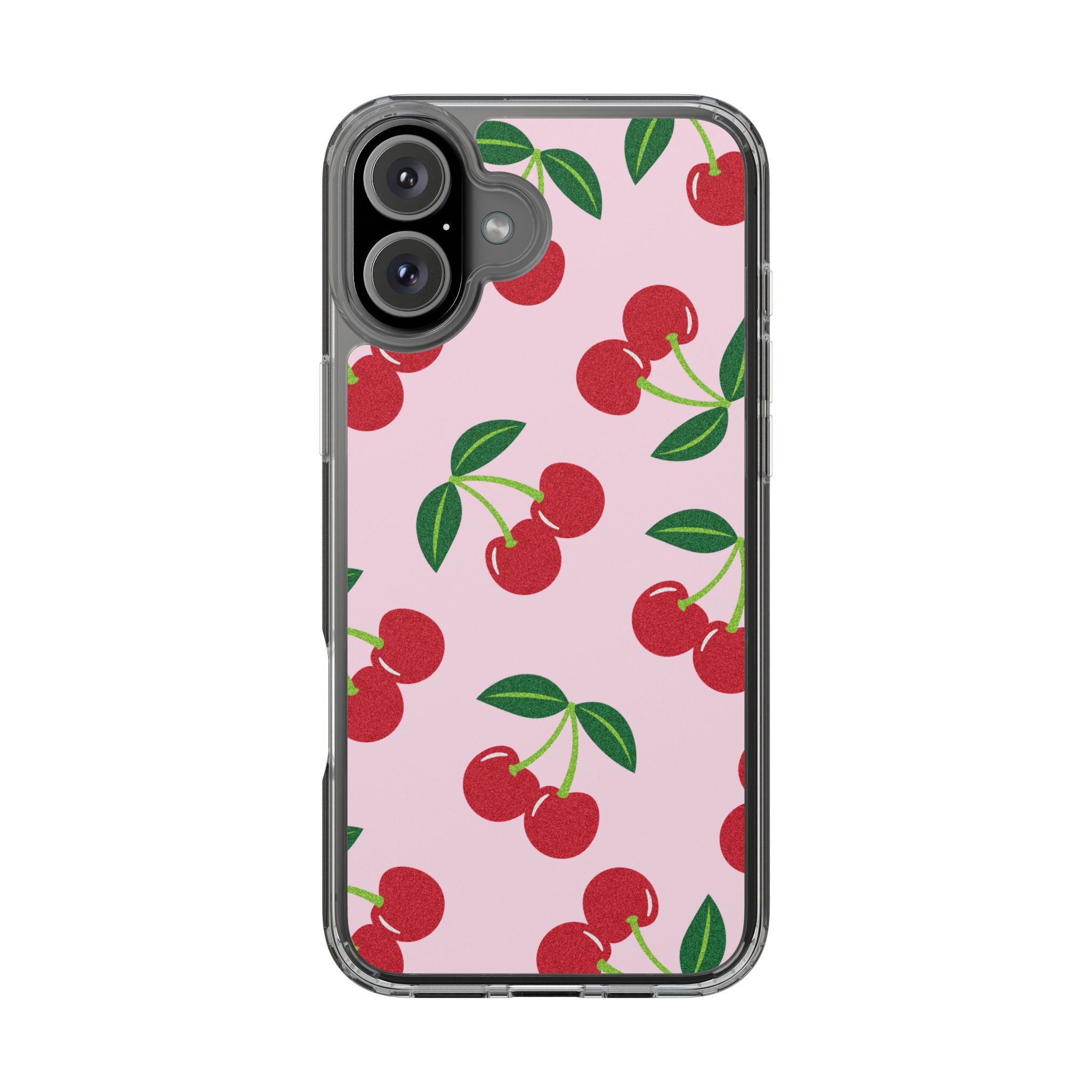 Pink Cherry Pattern Clear iPhone Case