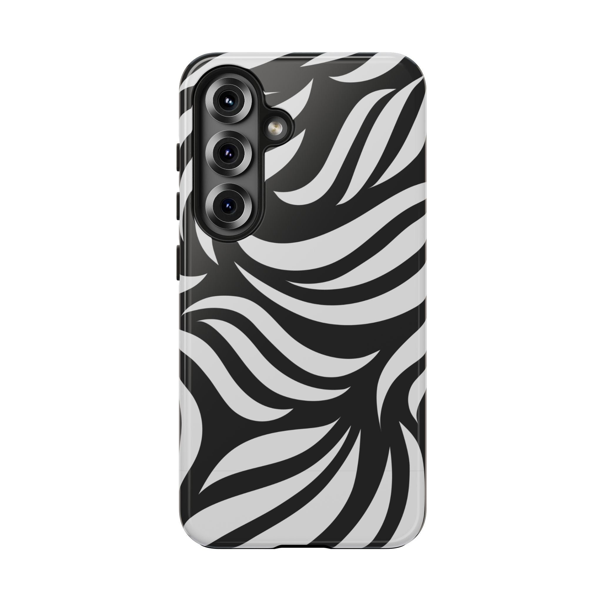 Zebra Wave Tough Phone Case — Black & White Swirl Protective Cover