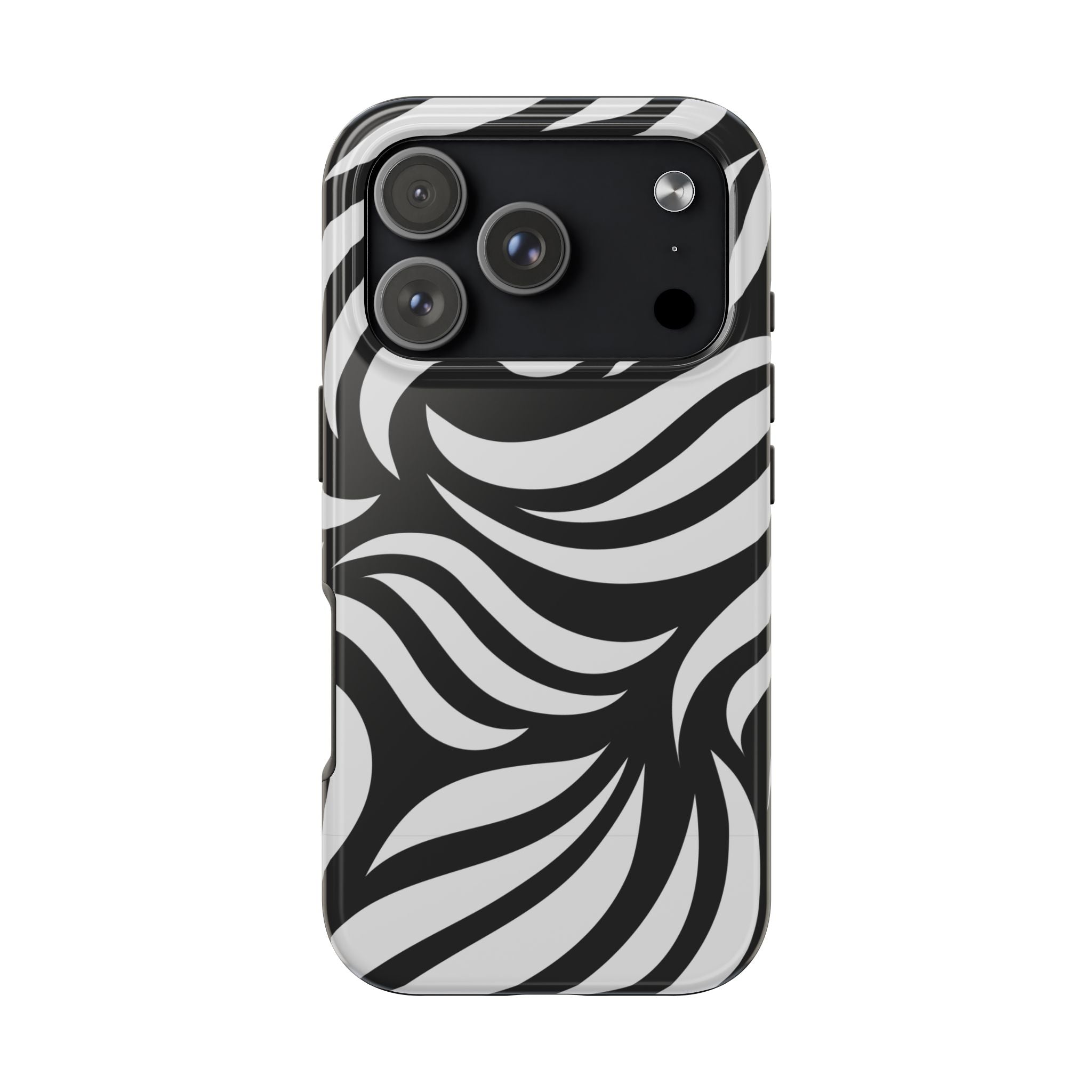 Zebra Wave Tough Phone Case — Black & White Swirl Protective Cover