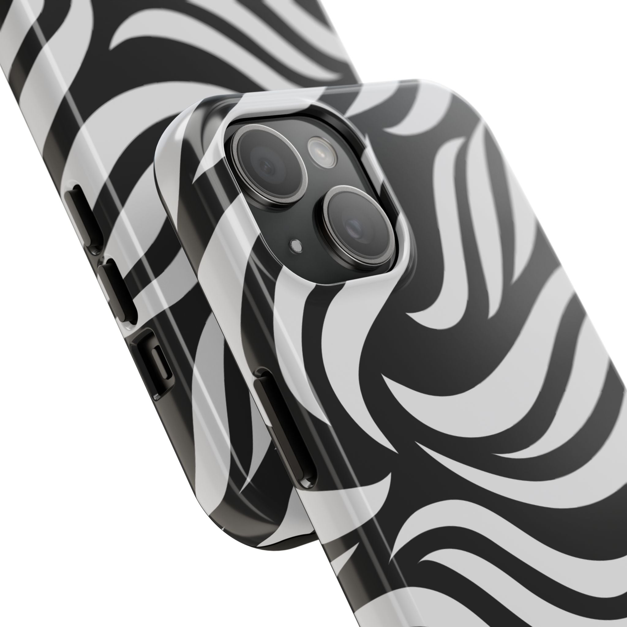 Zebra Wave Tough Phone Case — Black & White Swirl Protective Cover