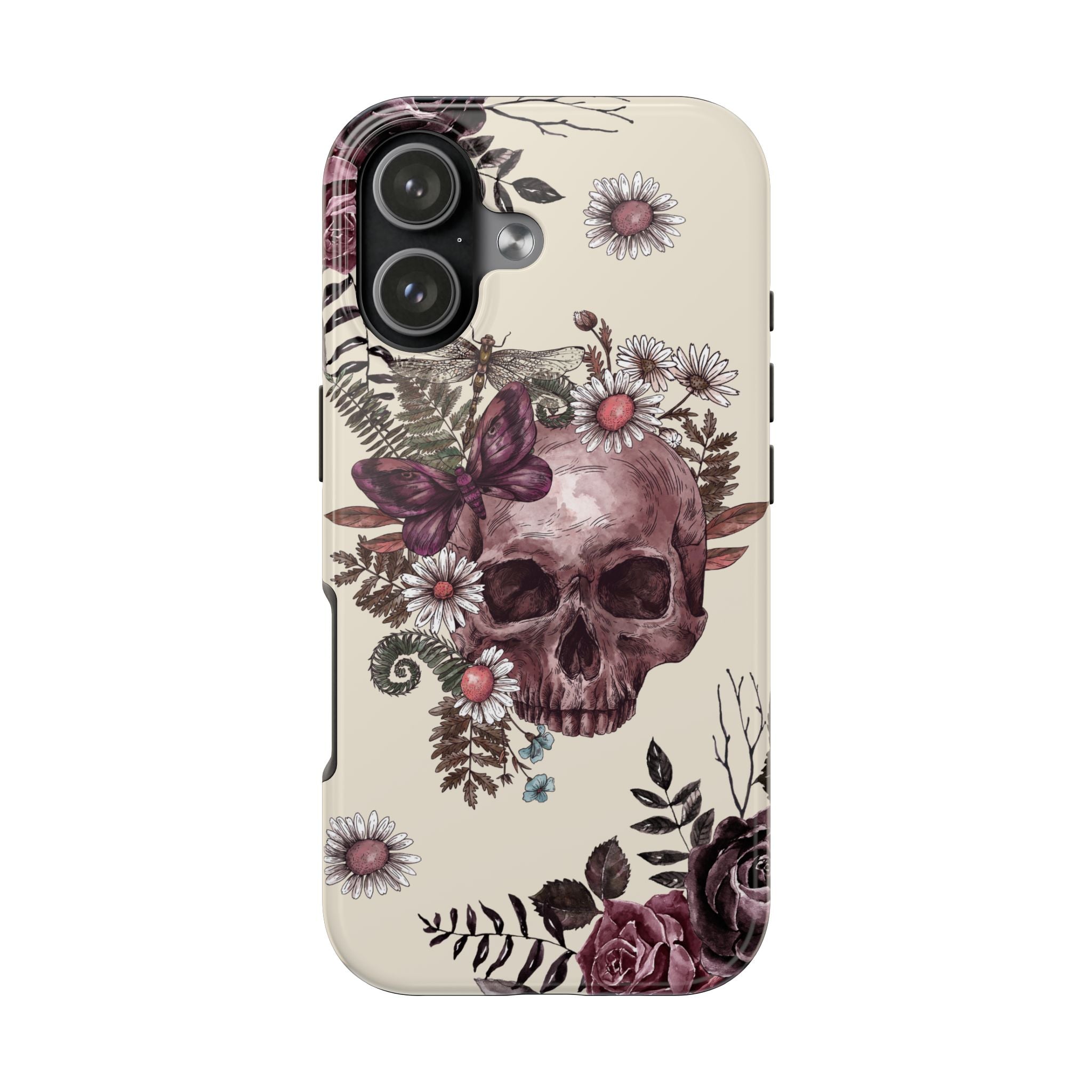 Floral Skull Tough Phone Case – Gothic Rose Protective Phone Cover