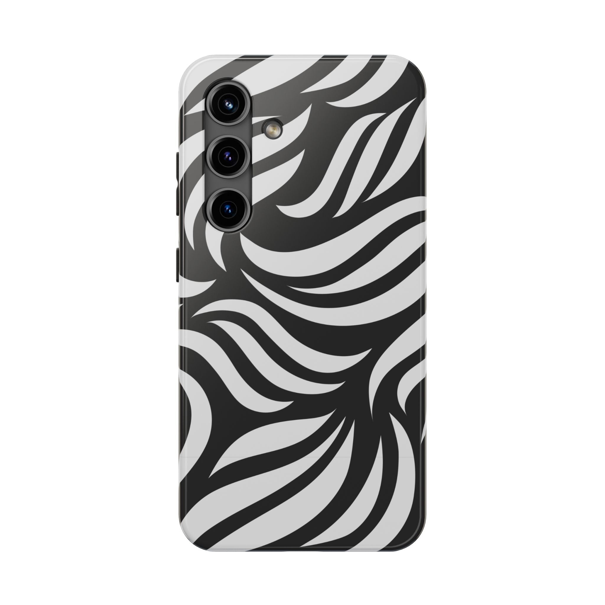 Zebra Wave Tough Phone Case — Black & White Swirl Protective Cover