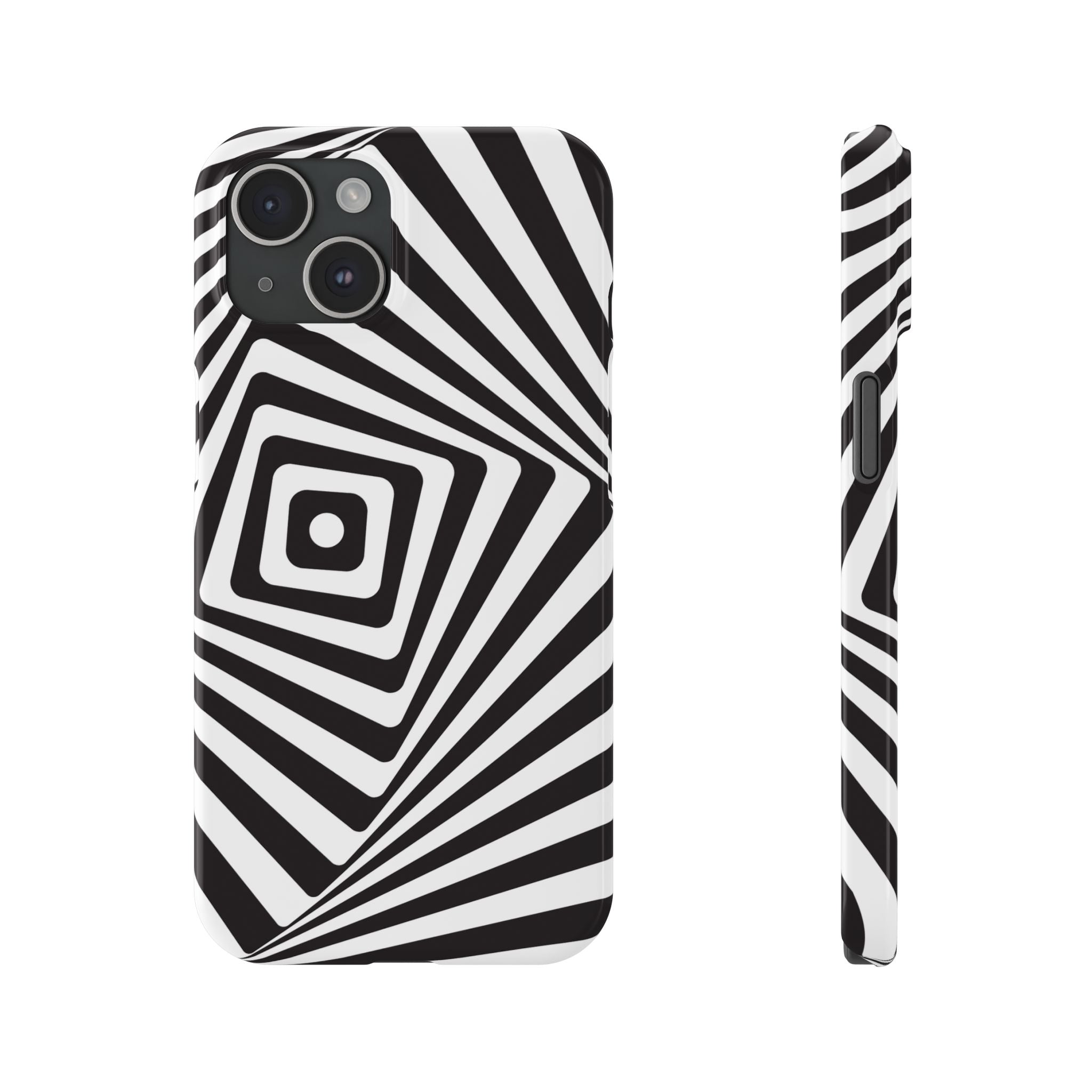 Optical Illusion Slim Phone Case — Black & White Spiral Geometric Design