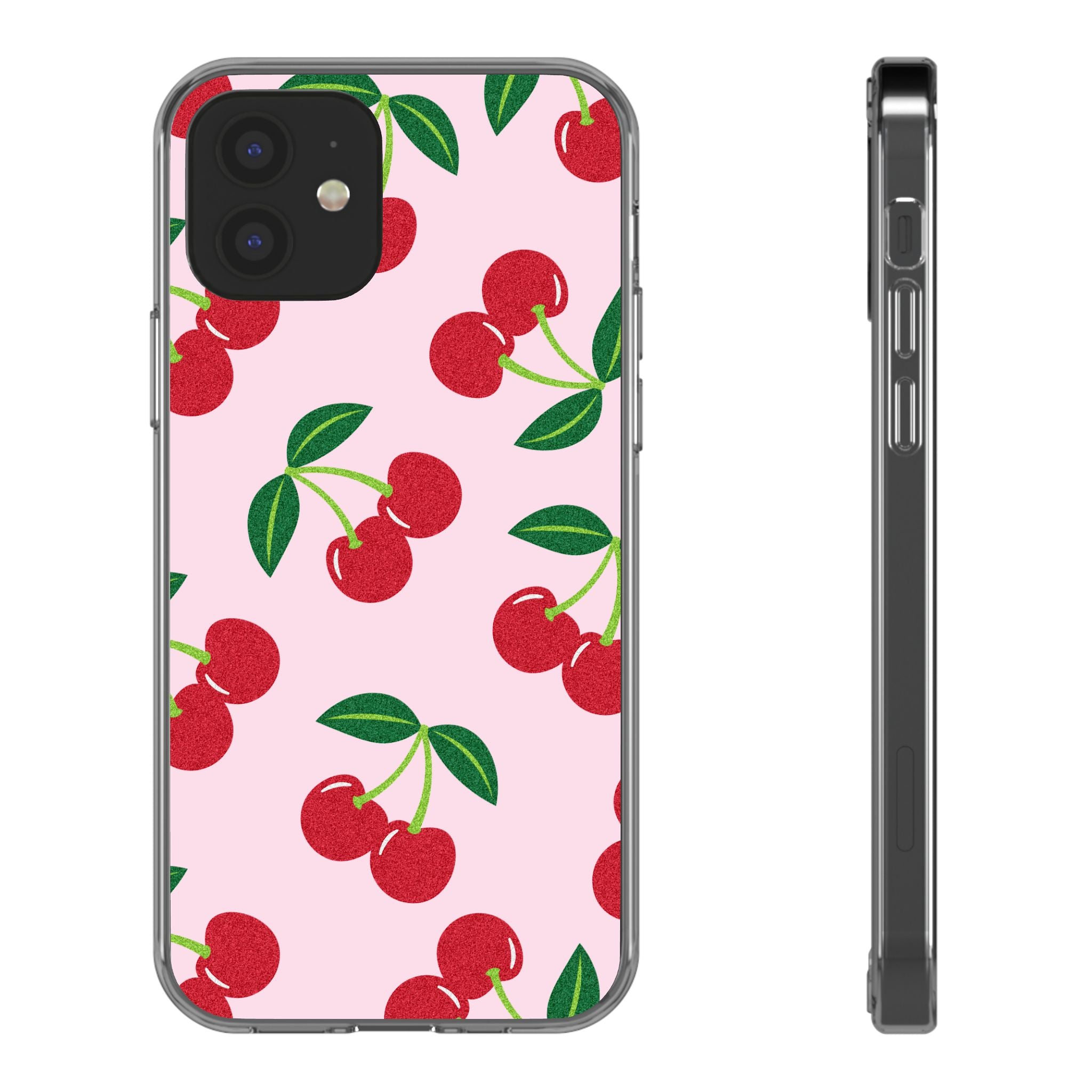 Pink Cherry Pattern Clear iPhone Case