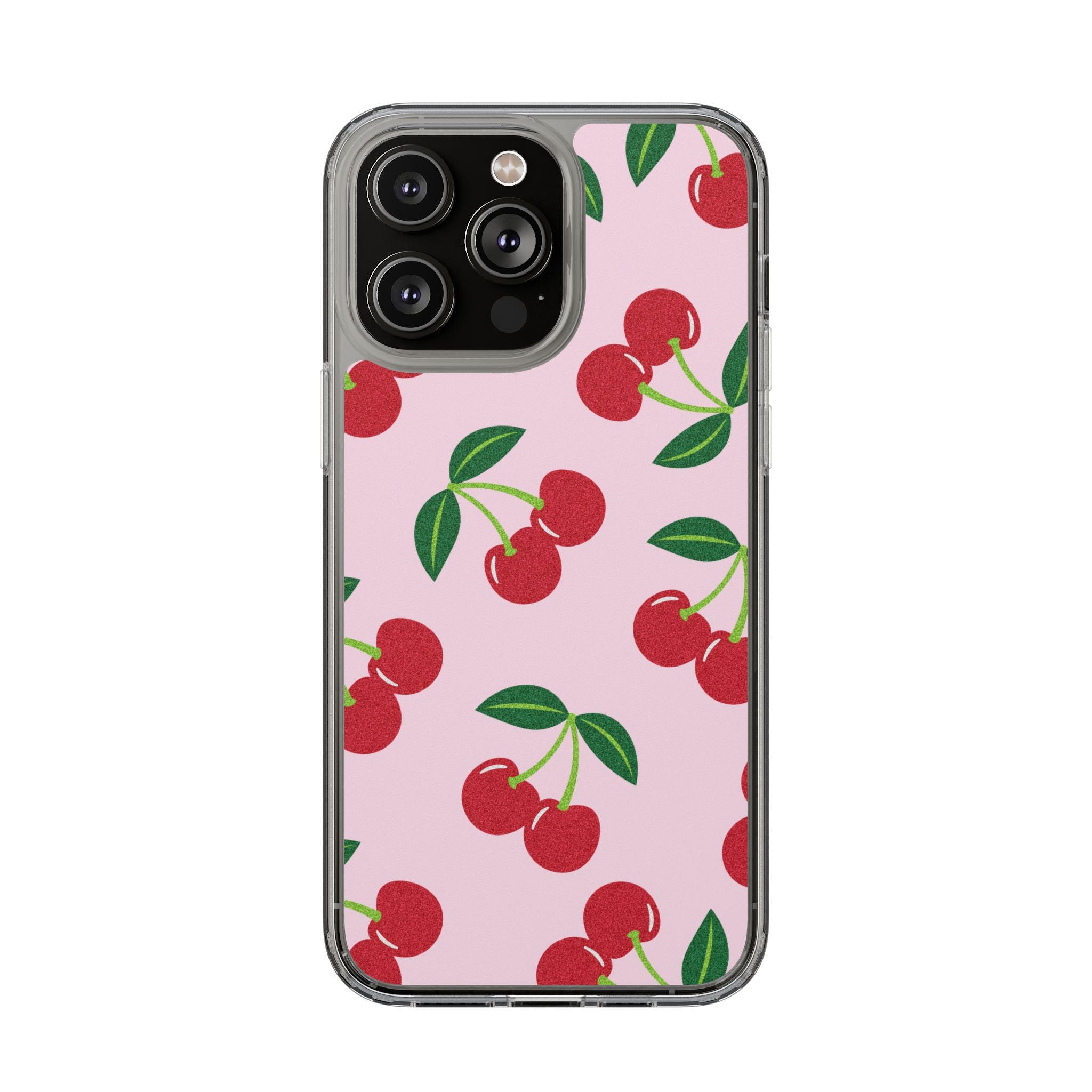 Pink Cherry Pattern Clear iPhone Case
