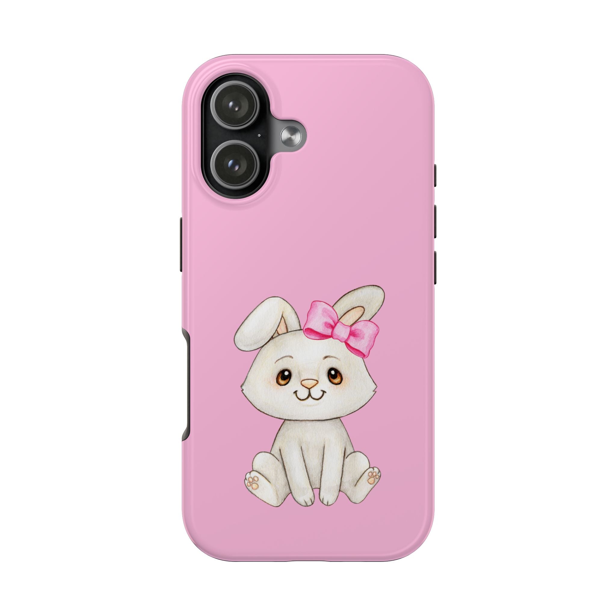 Cute Bunny Tough Phone Case — Pink Protective Phone Cover with Bow Cartoon Rabbit