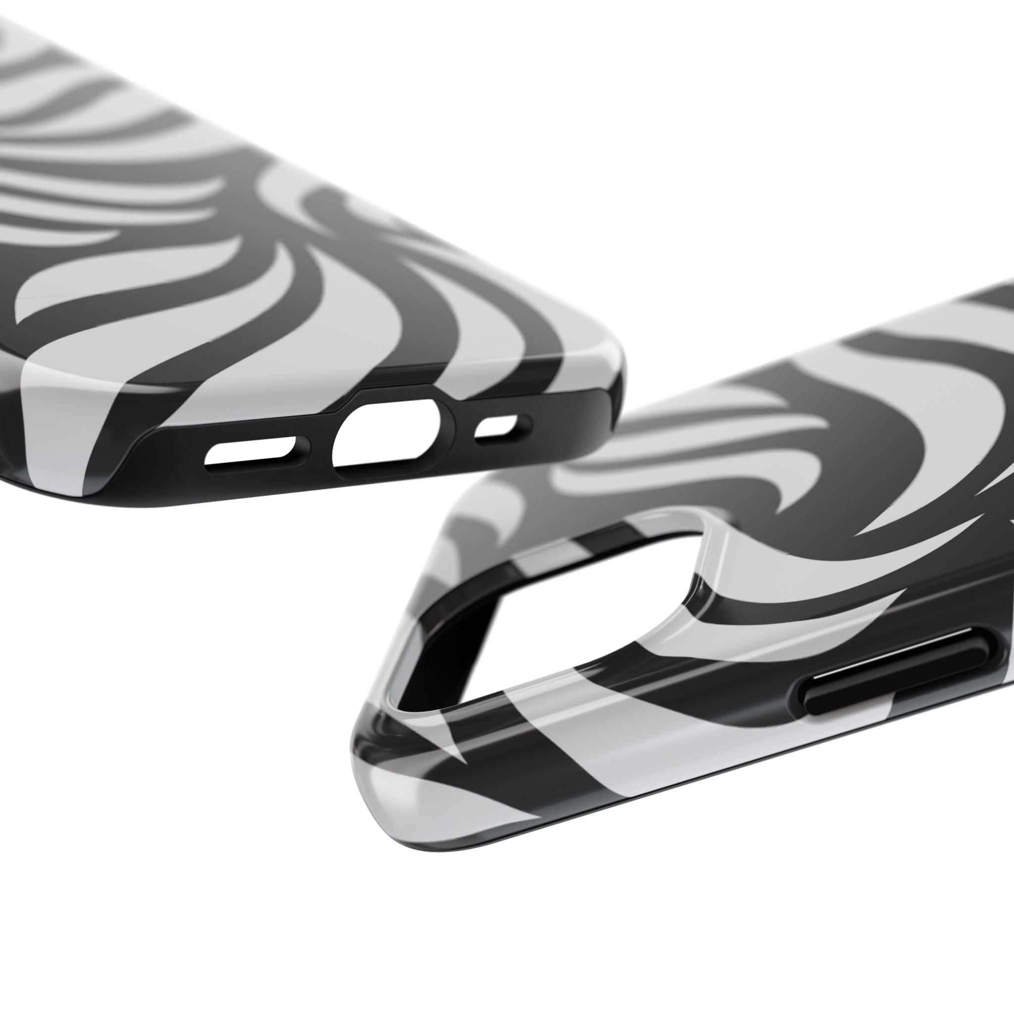 Zebra Wave Tough Phone Case — Black & White Swirl Protective Cover