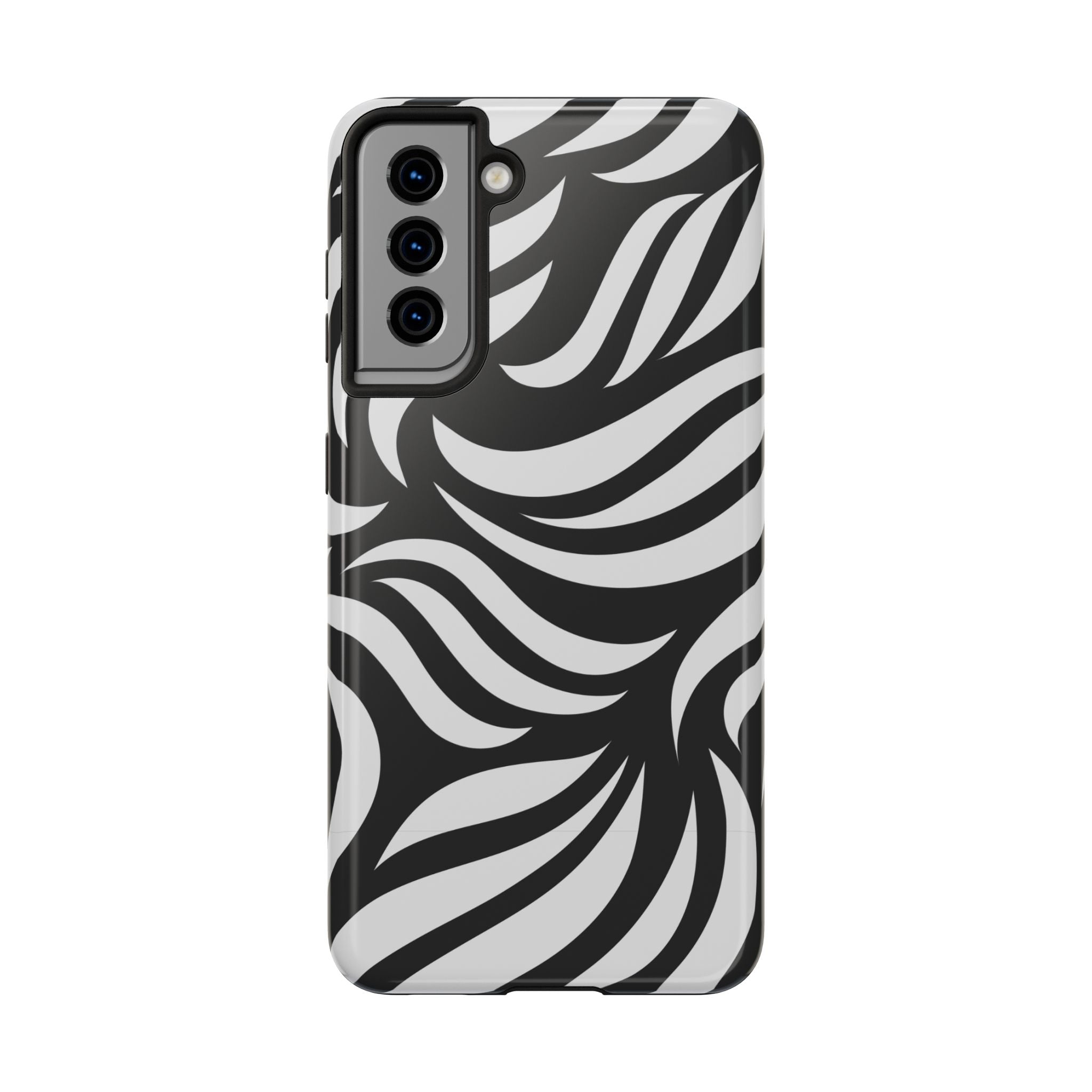 Zebra Wave Tough Phone Case — Black & White Swirl Protective Cover