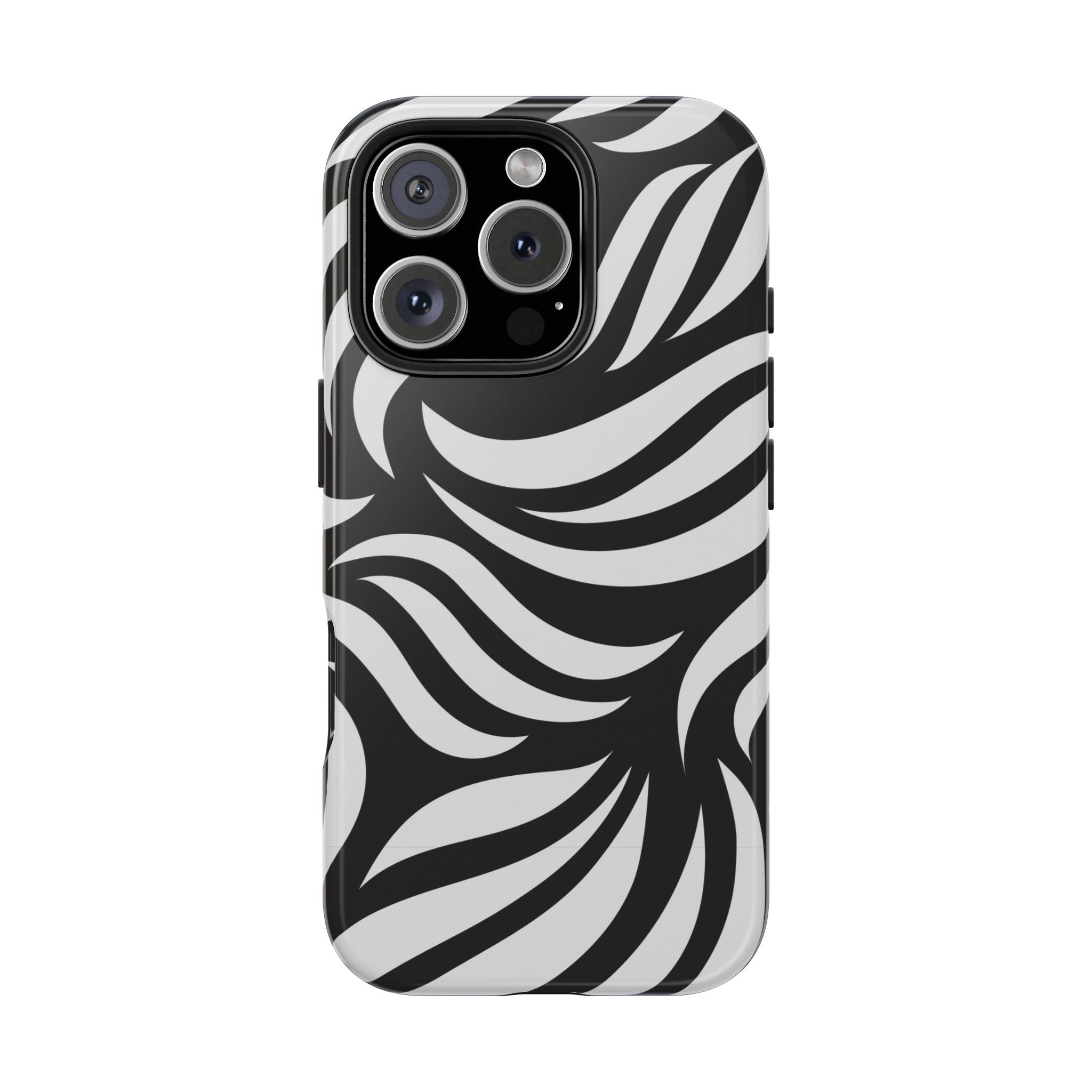 Zebra Wave Tough Phone Case — Black & White Swirl Protective Cover