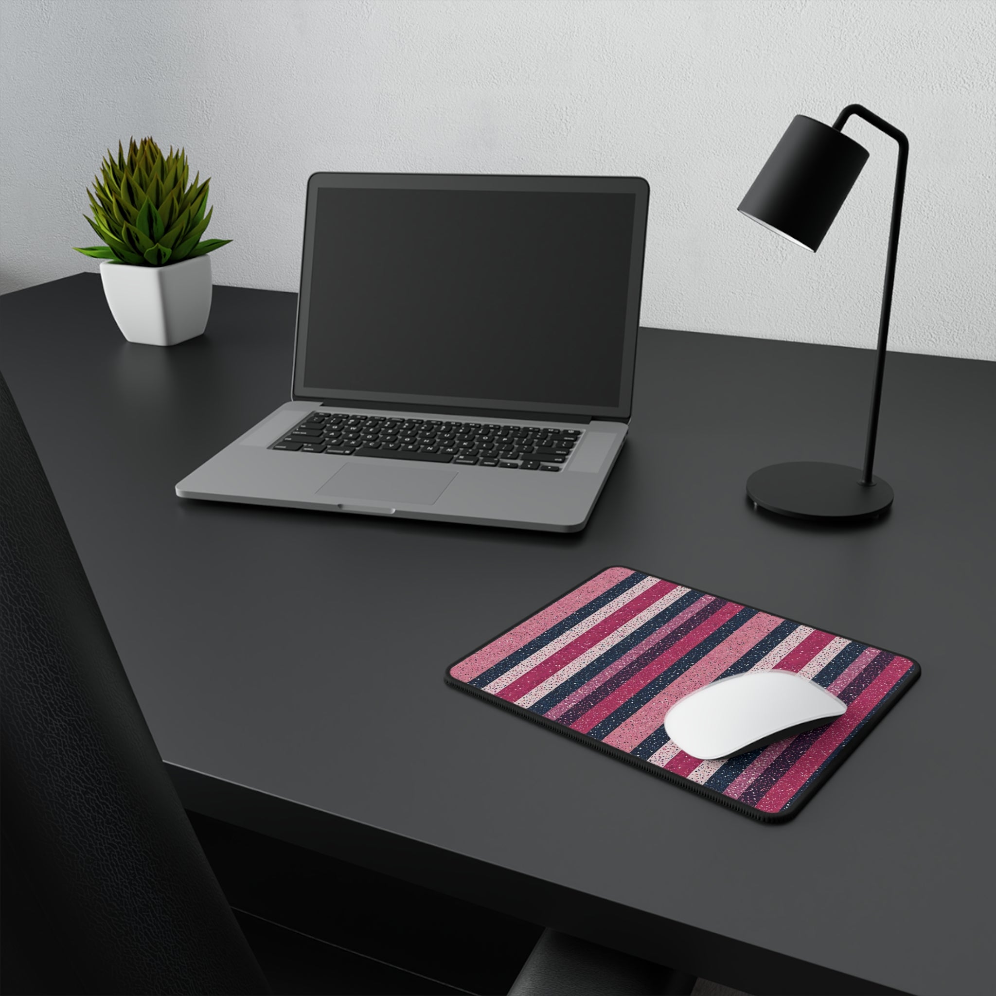 Pink & Navy Glitter Stripe Mouse Pad — Non-Slip Gaming Desk Mat
