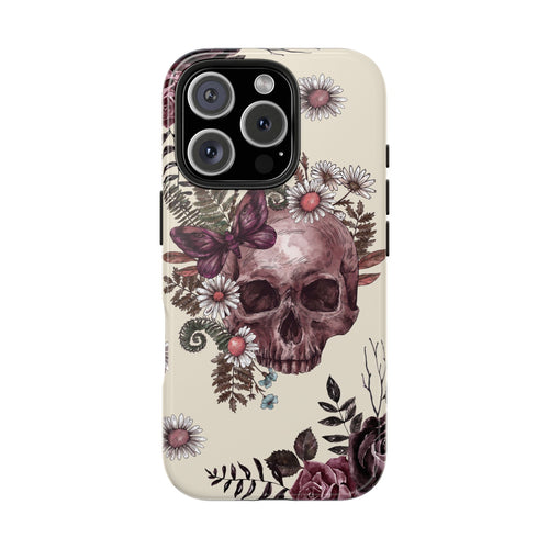 Floral Skull Tough Phone Case – Gothic Rose Protective Phone Cover