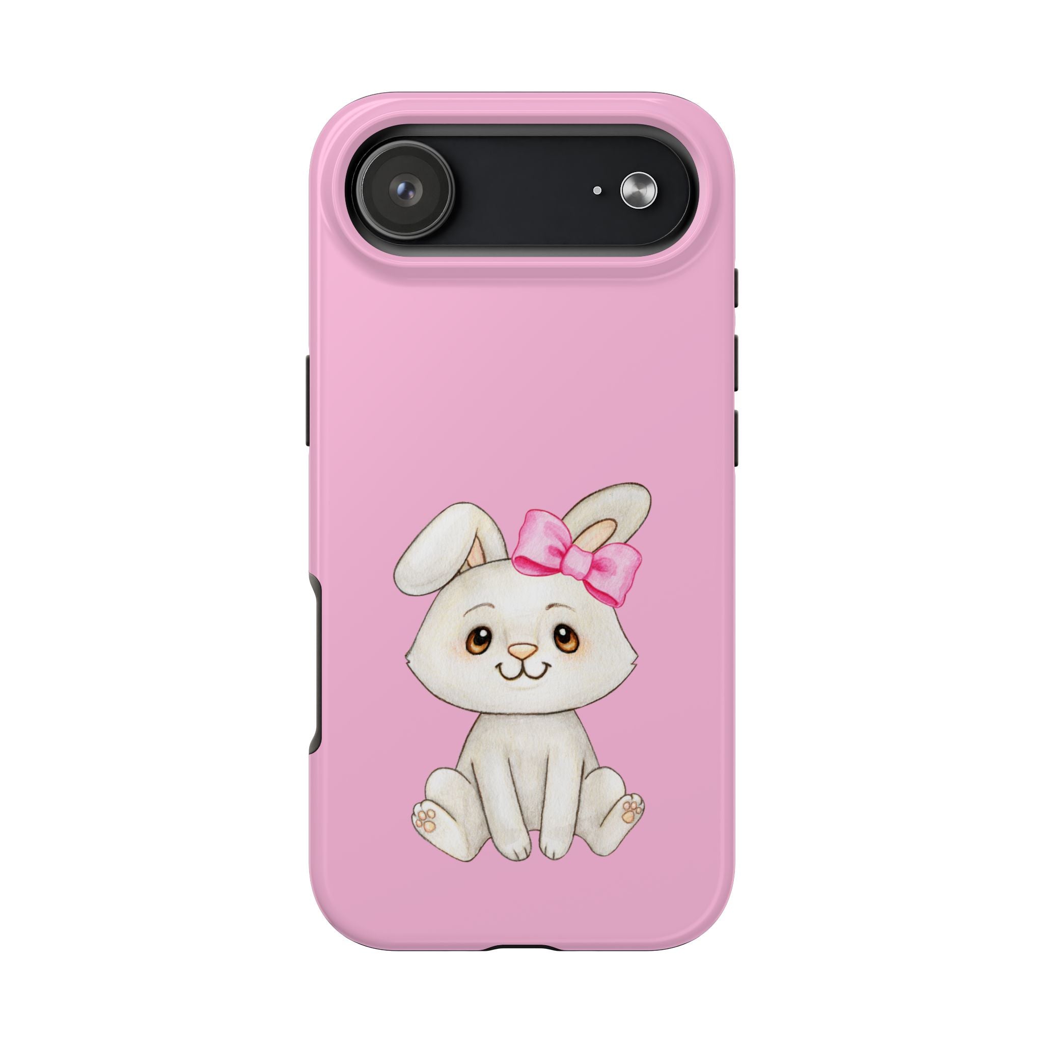 Cute Bunny Tough Phone Case — Pink Protective Phone Cover with Bow Cartoon Rabbit