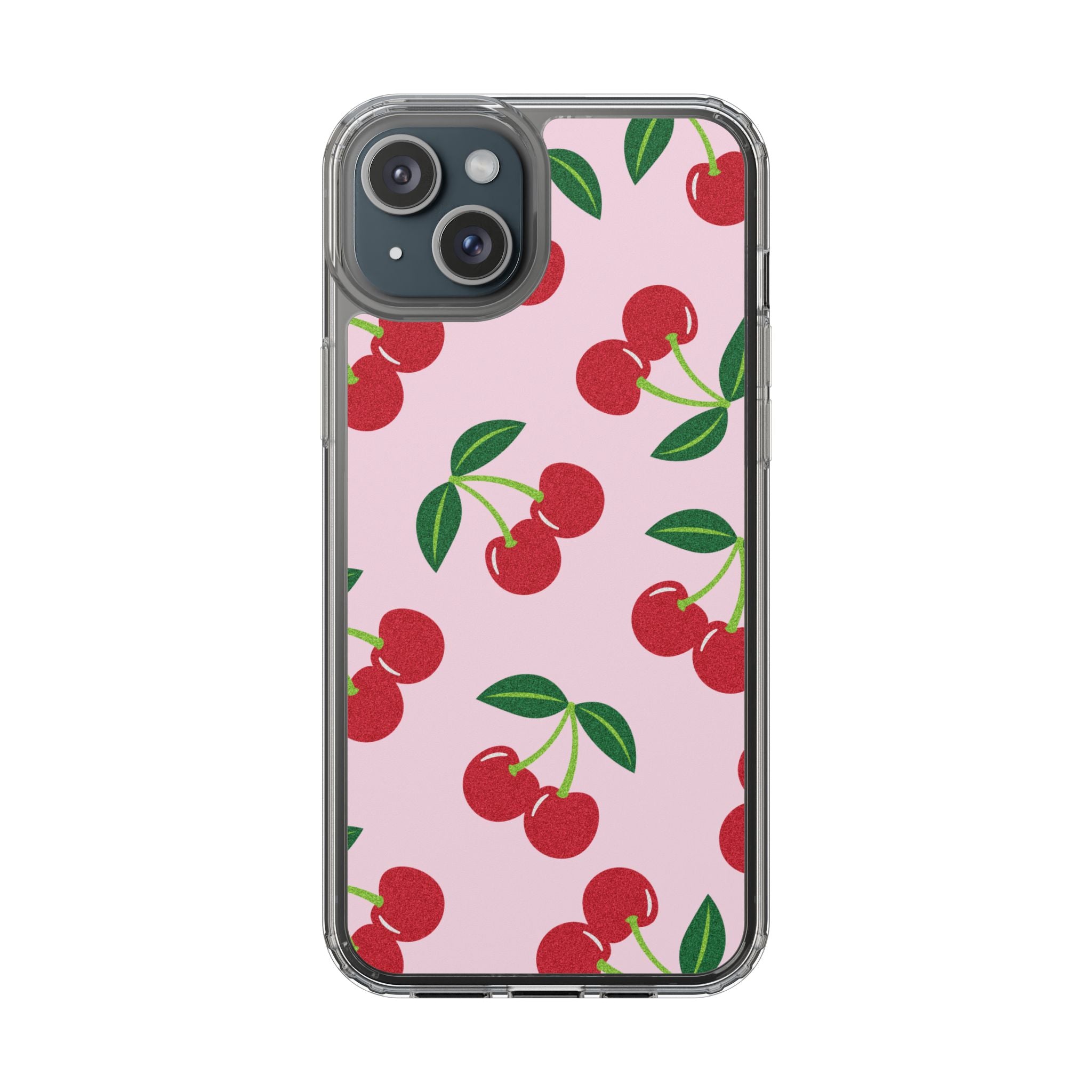 Pink Cherry Pattern Clear iPhone Case