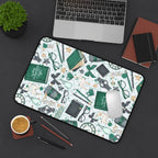 Magical Study Desk Mat - Green Witchy Books & Potion Pattern