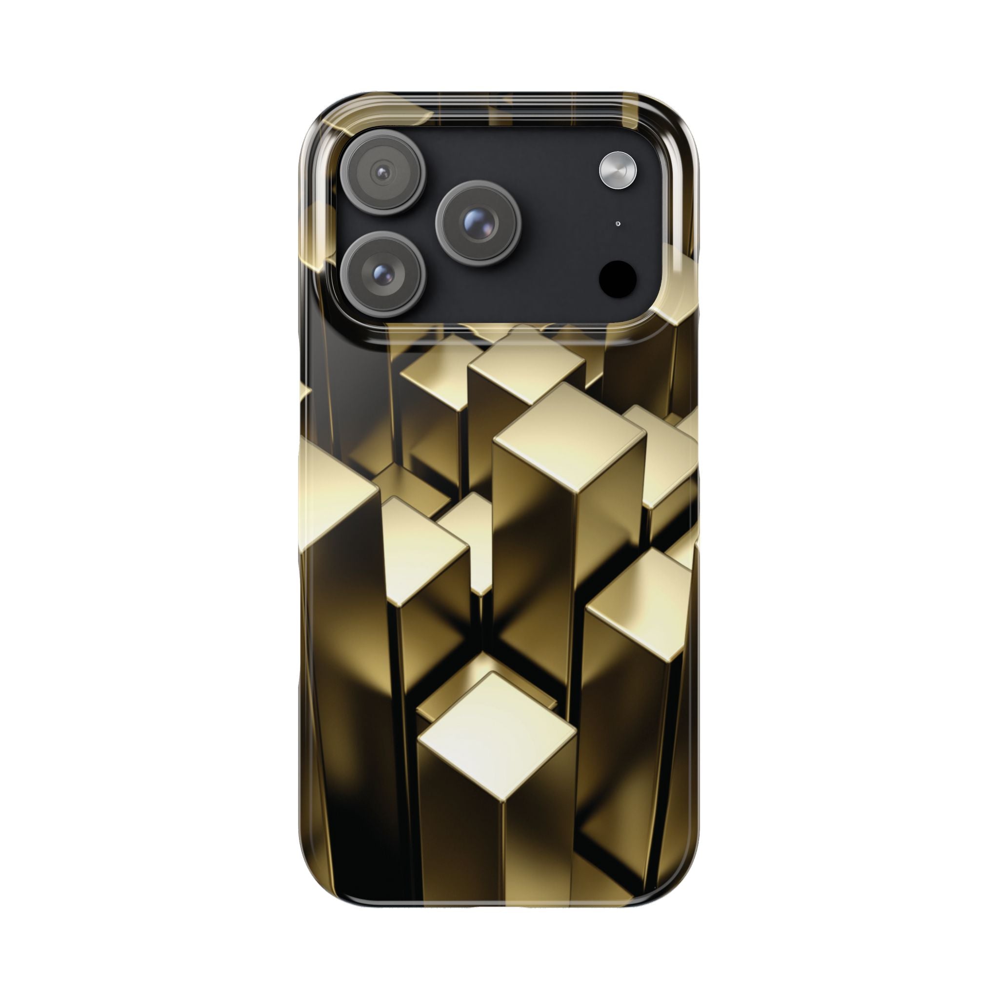 Gold Geometric 3D Cube Pattern - Slim Phone Case
