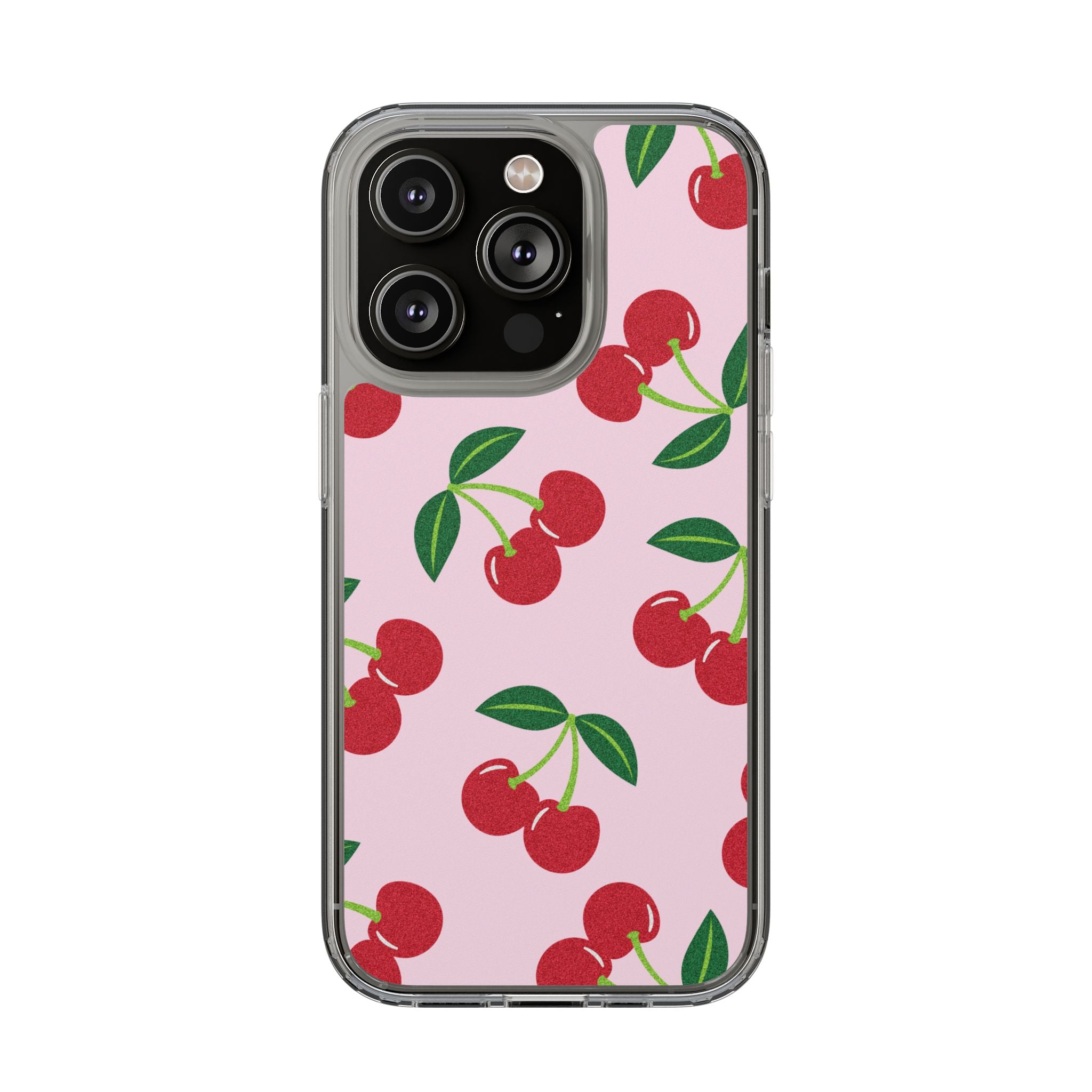 Pink Cherry Pattern Clear iPhone Case