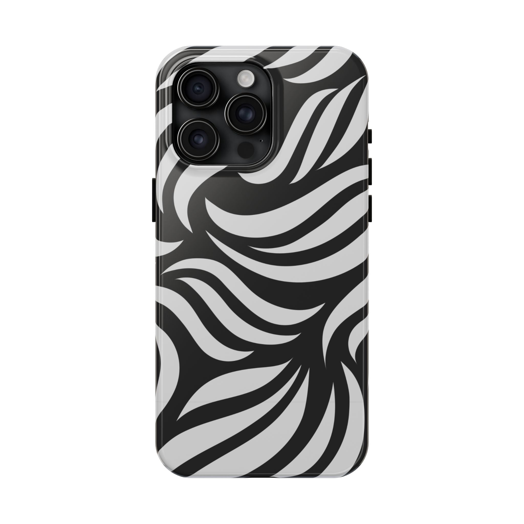 Zebra Wave Tough Phone Case — Black & White Swirl Protective Cover