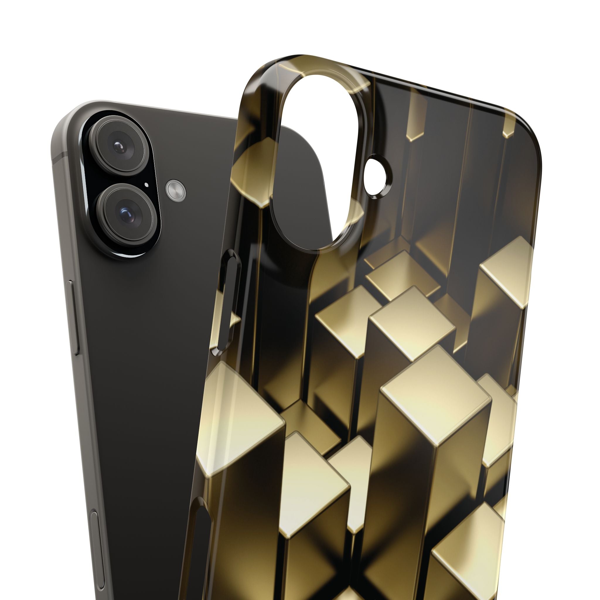 Gold Geometric 3D Cube Pattern - Slim Phone Case