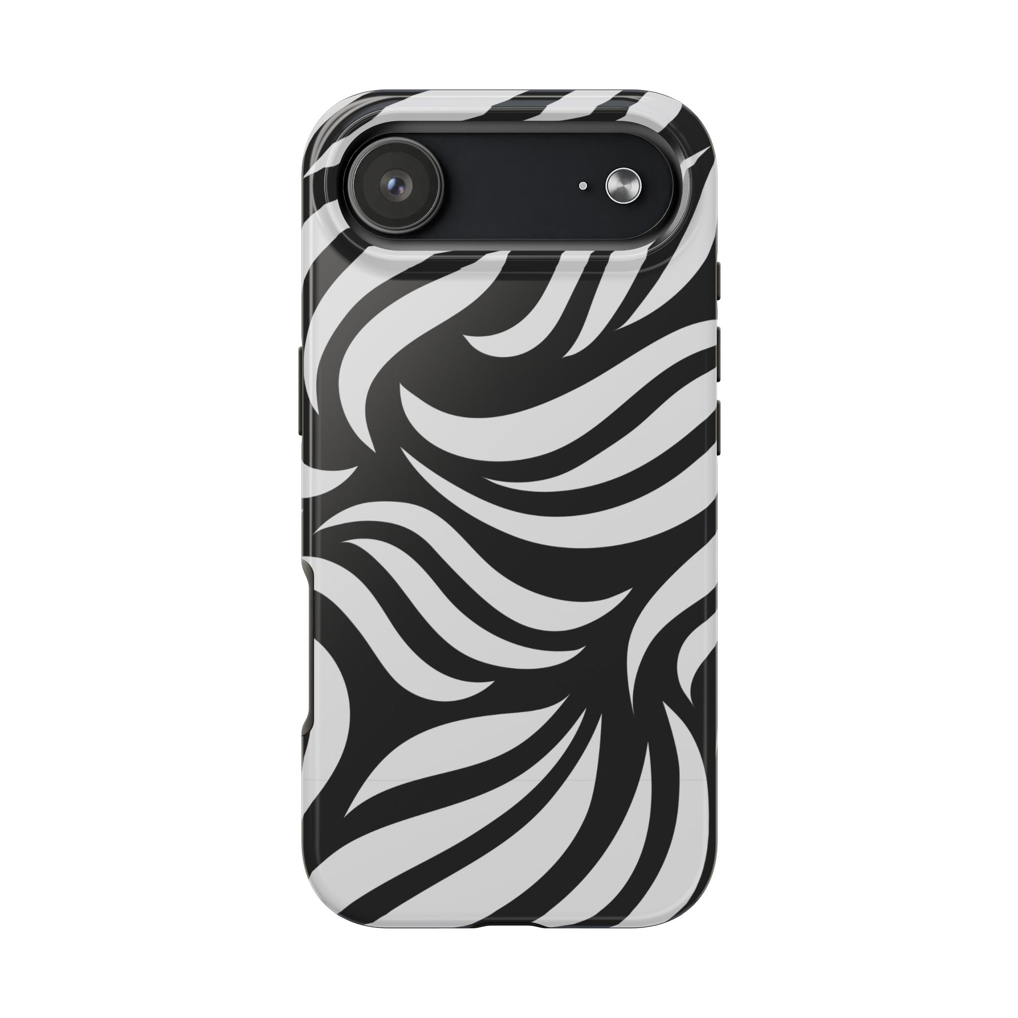 Zebra Wave Tough Phone Case — Black & White Swirl Protective Cover