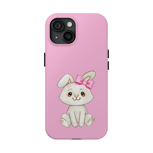 Cute Bunny Tough Phone Case — Pink Protective Phone Cover with Bow Cartoon Rabbit
