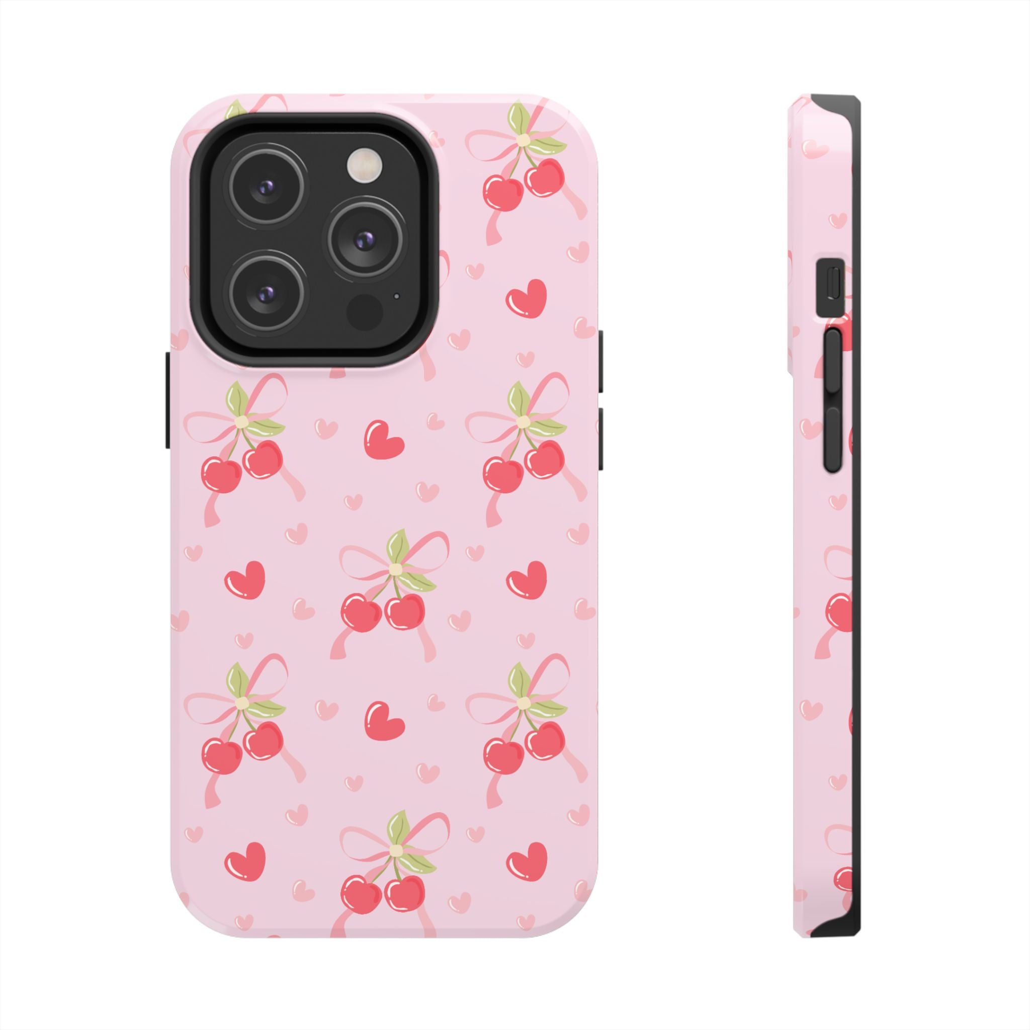 Cherry Hearts Tough iPhone Case (Pink)