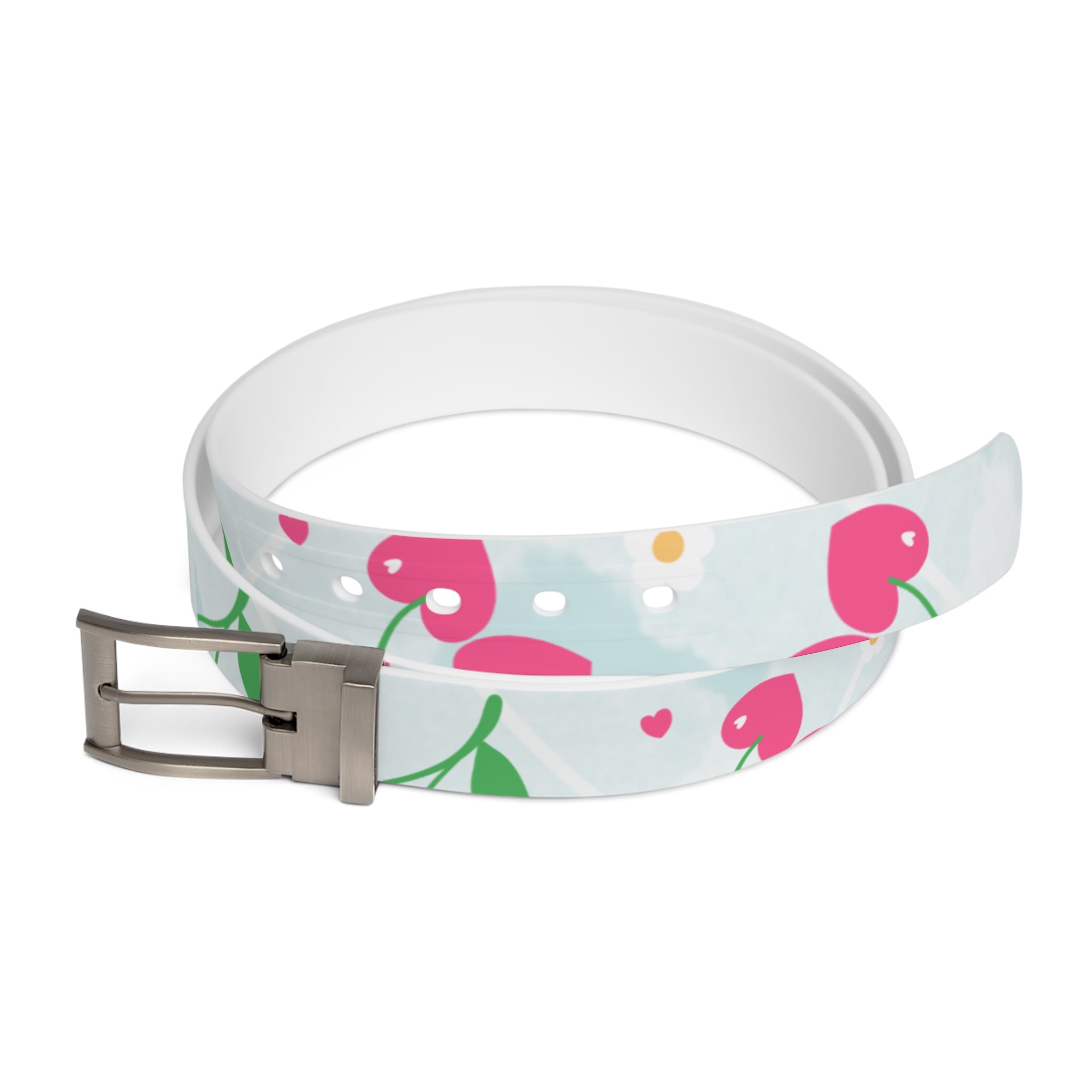 Floral Cherry Print Belt - Cute Pink Fruit Pattern Accessory