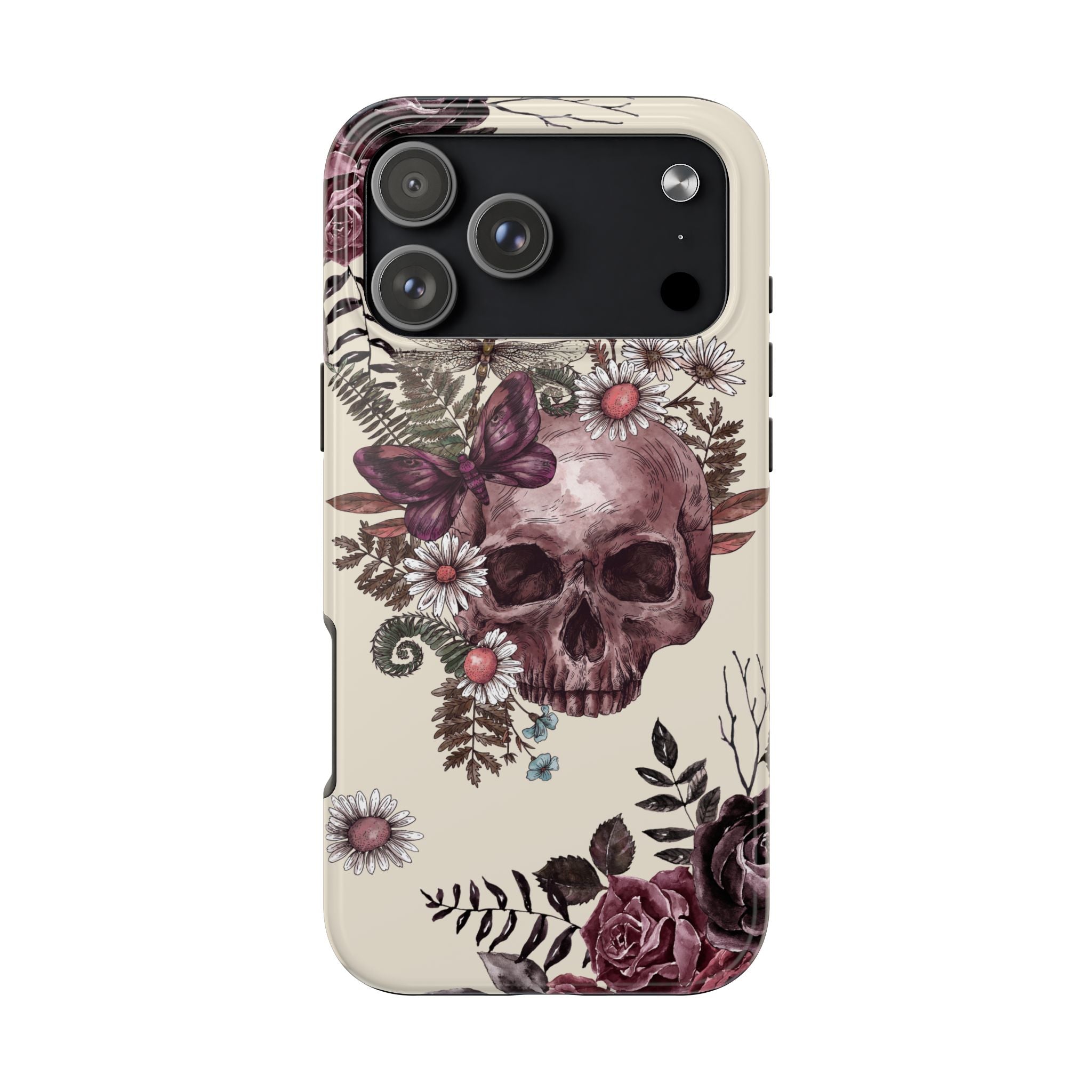 Floral Skull Tough Phone Case – Gothic Rose Protective Phone Cover