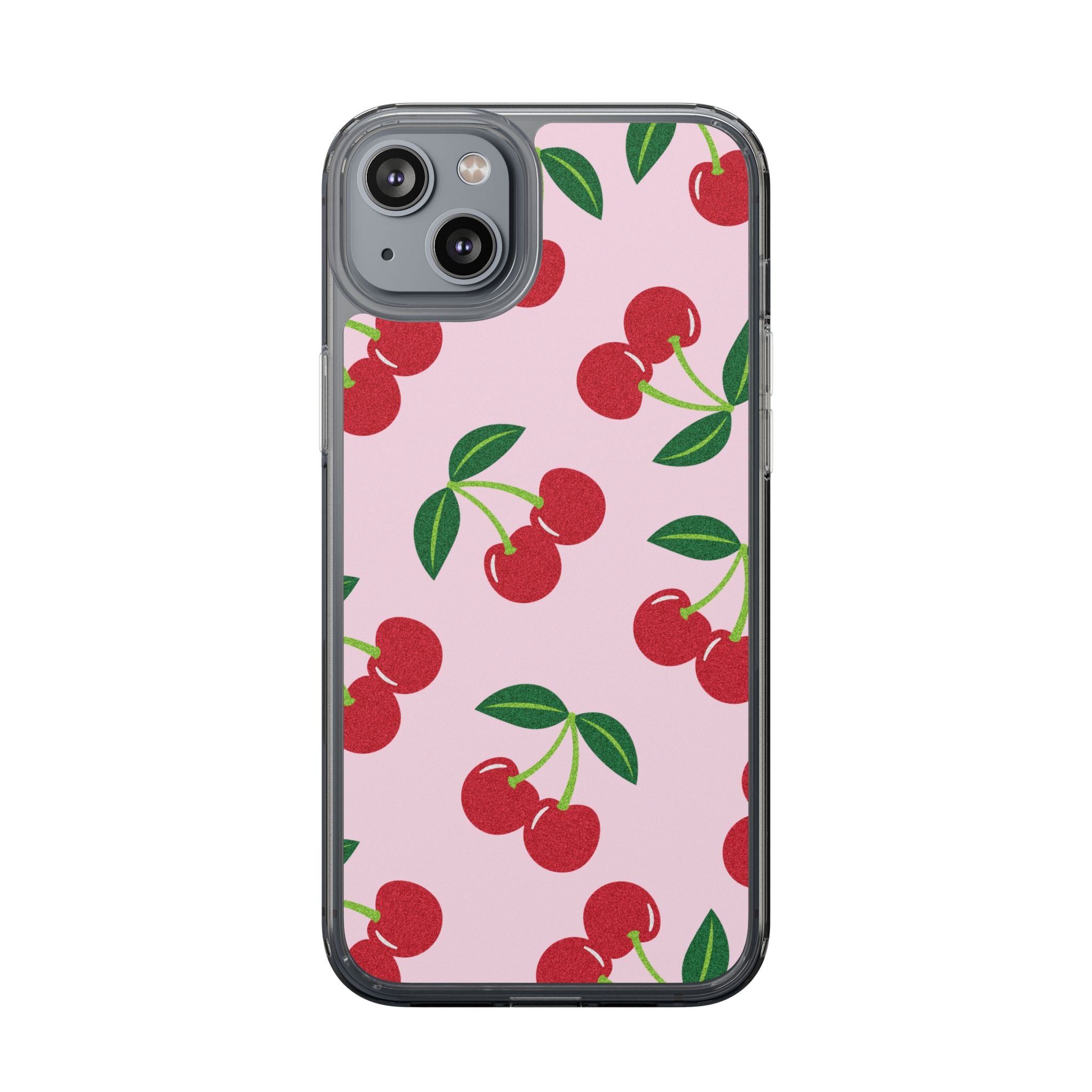 Pink Cherry Pattern Clear iPhone Case
