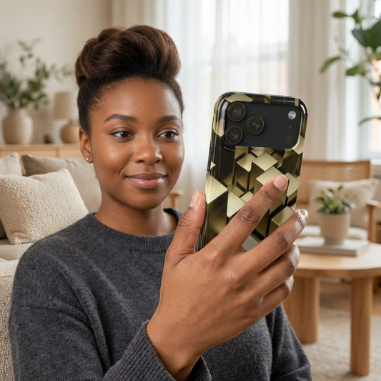 Gold Geometric 3D Cube Pattern - Slim Phone Case