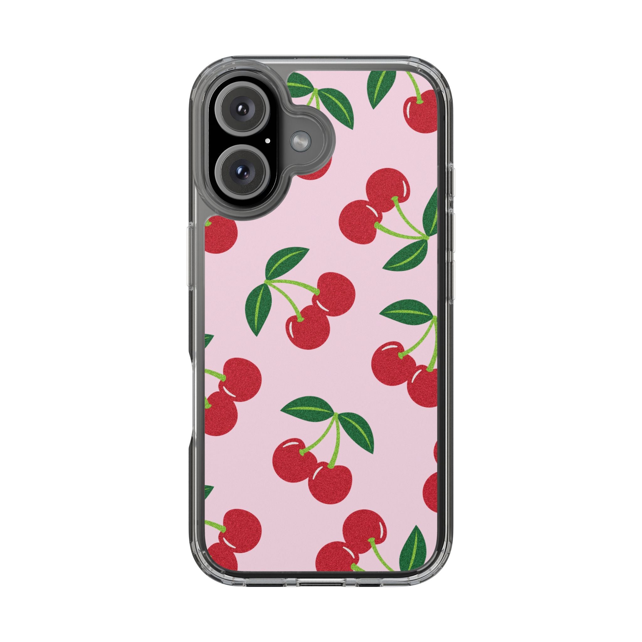Pink Cherry Pattern Clear iPhone Case