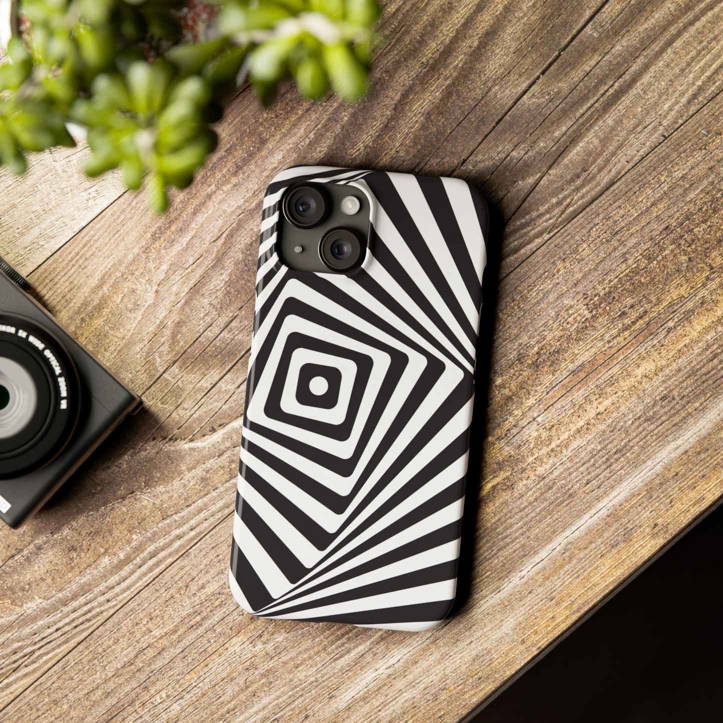 Optical Illusion Slim Phone Case — Black & White Spiral Geometric Design