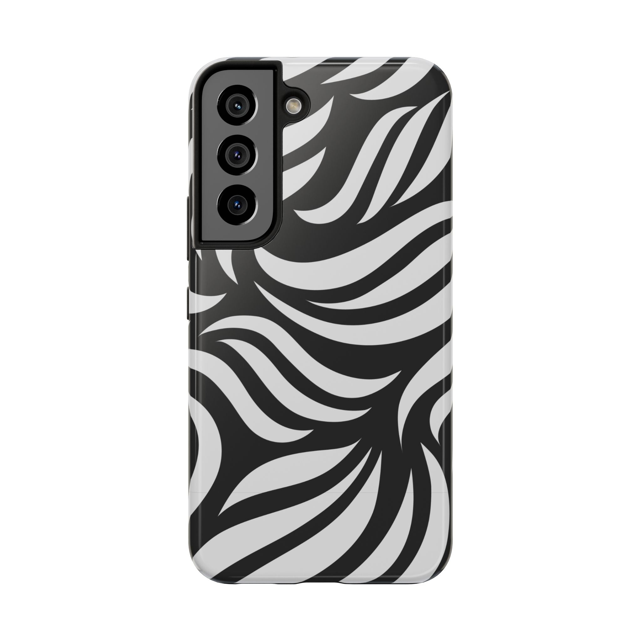 Zebra Wave Tough Phone Case — Black & White Swirl Protective Cover