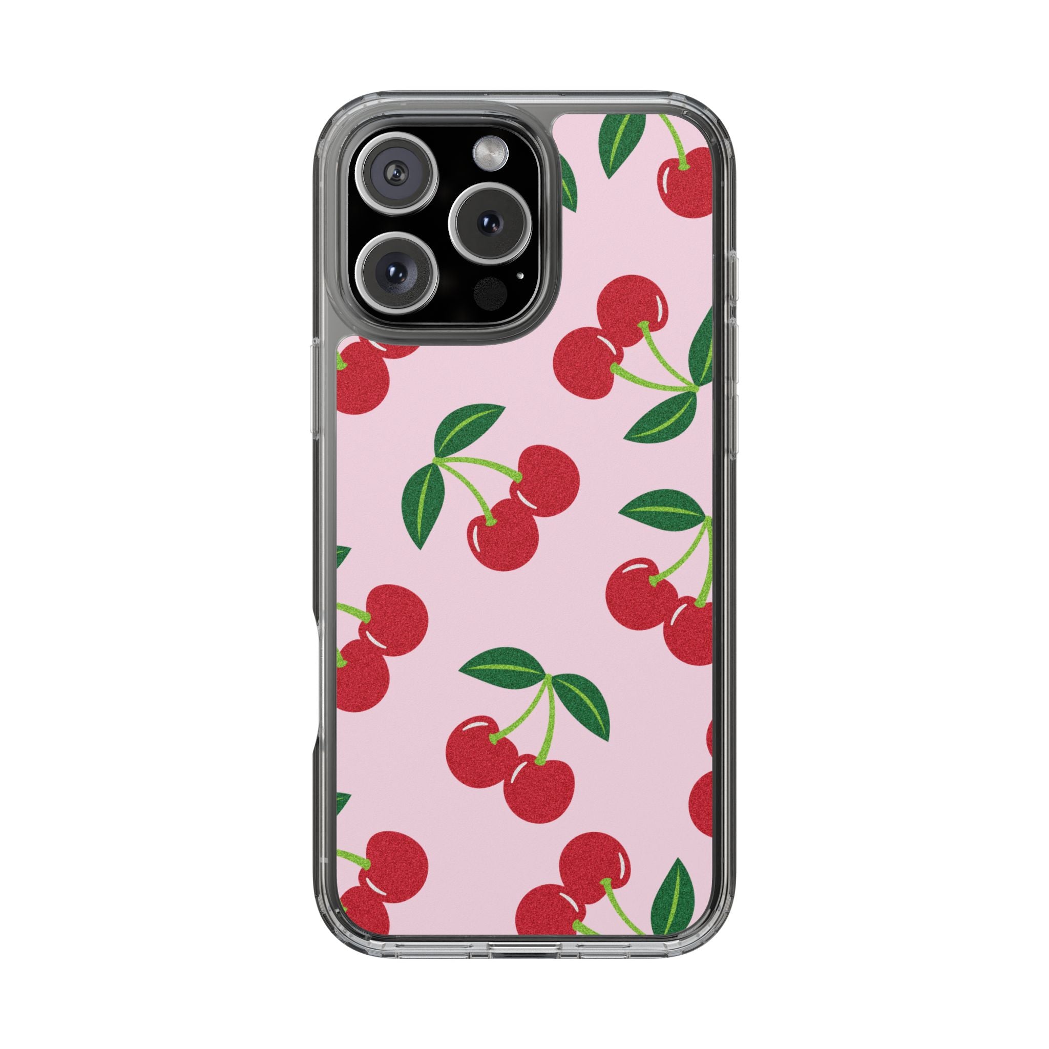 Pink Cherry Pattern Clear iPhone Case
