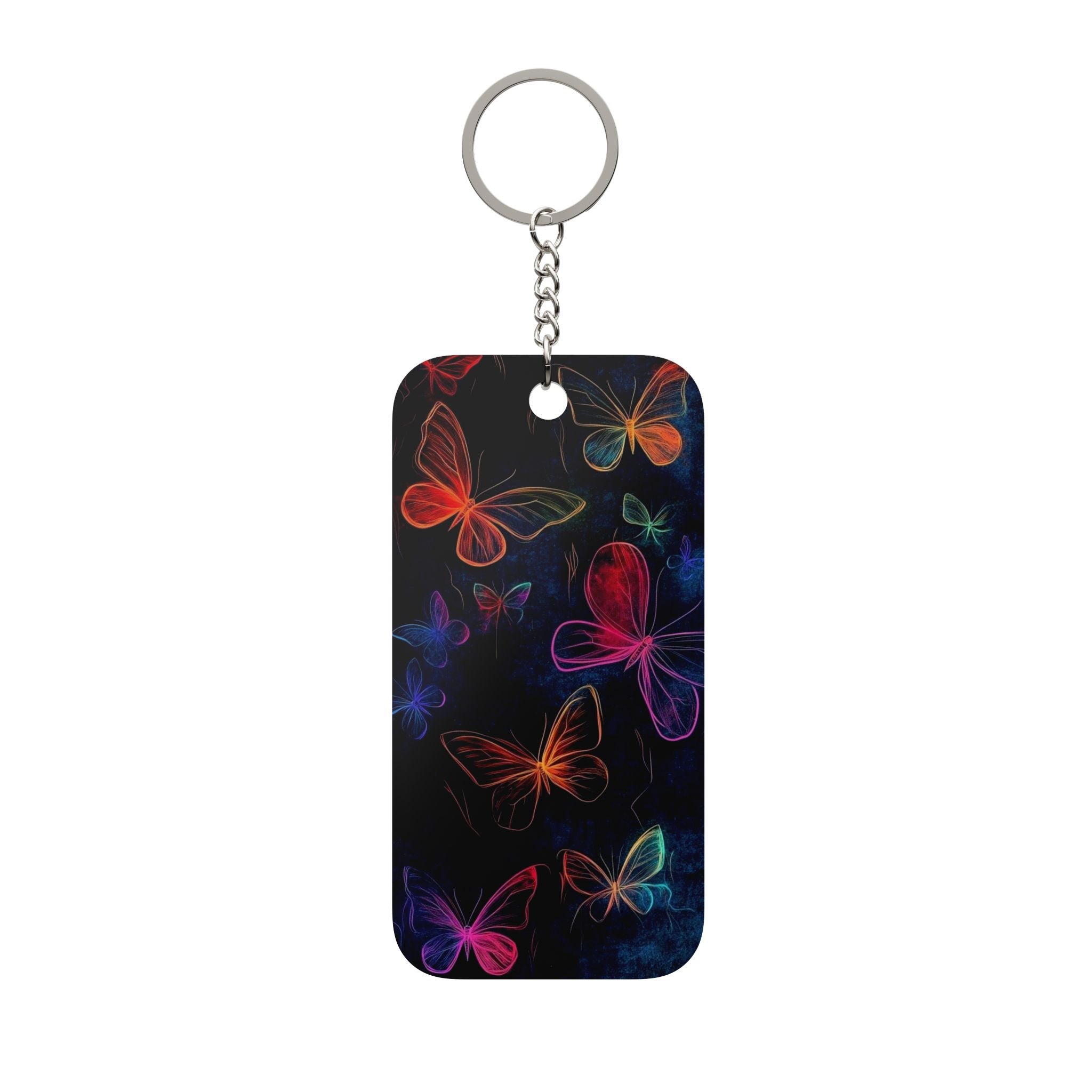 Double-Sided Keychain — Neon Butterflies & Pastel Floral Charm