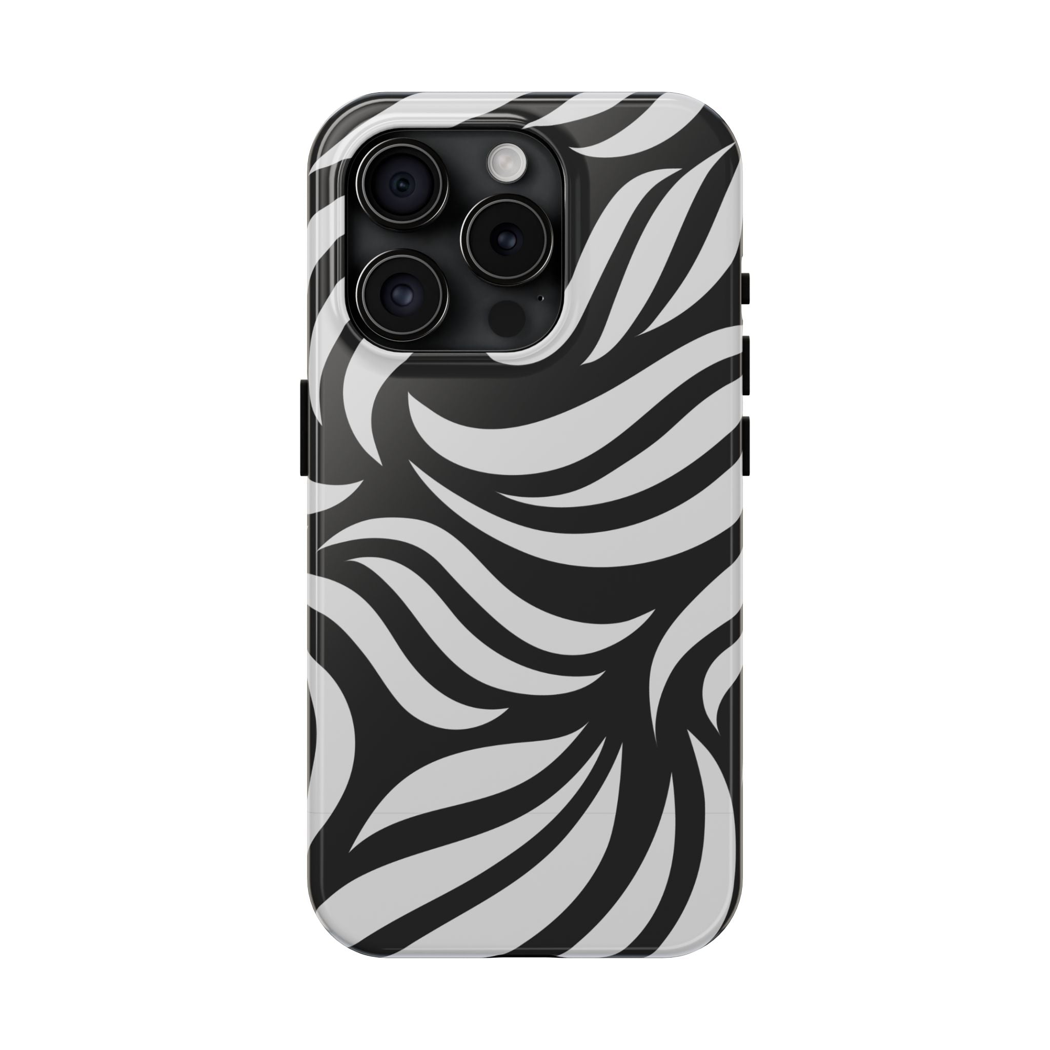 Zebra Wave Tough Phone Case — Black & White Swirl Protective Cover