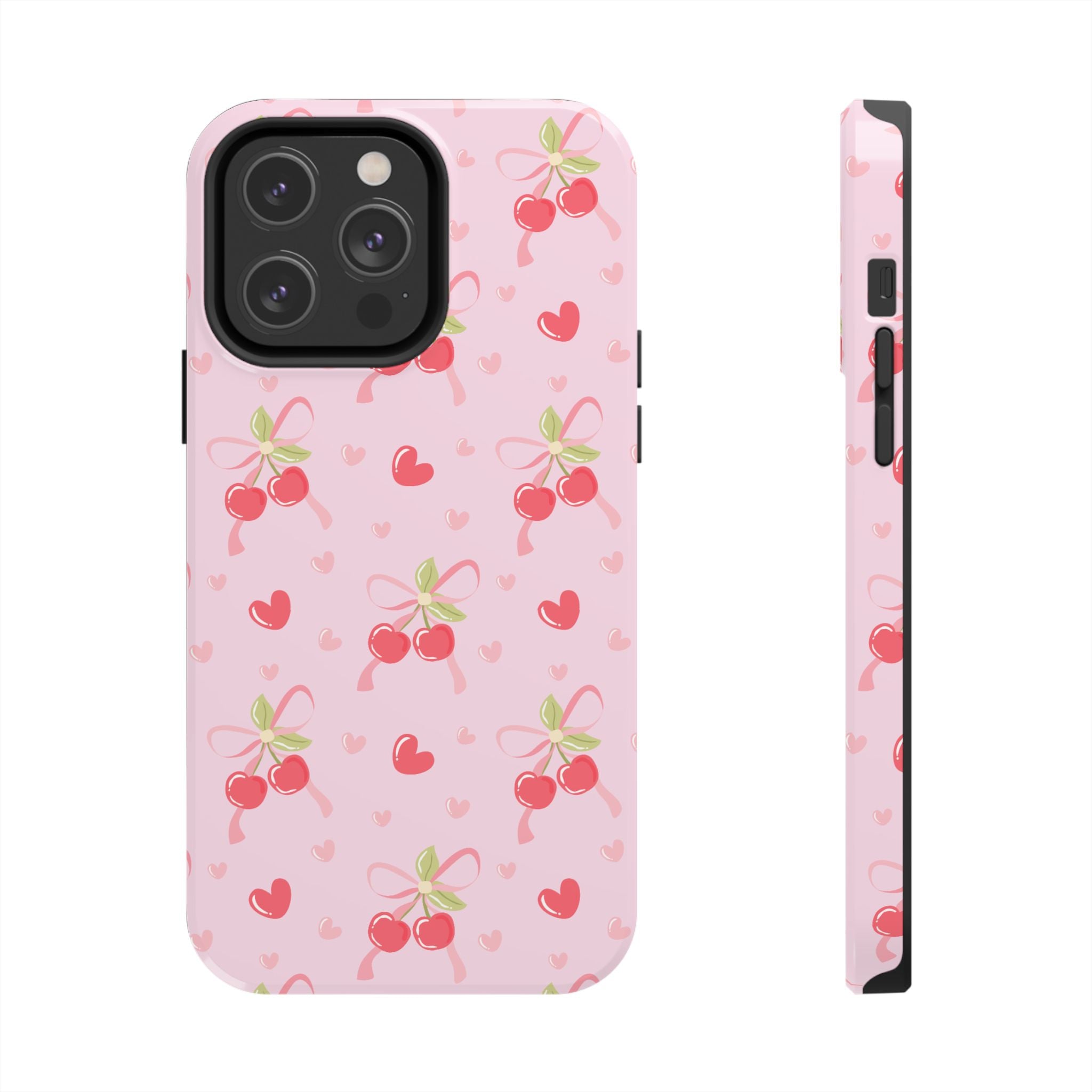 Cherry Hearts Tough iPhone Case (Pink)