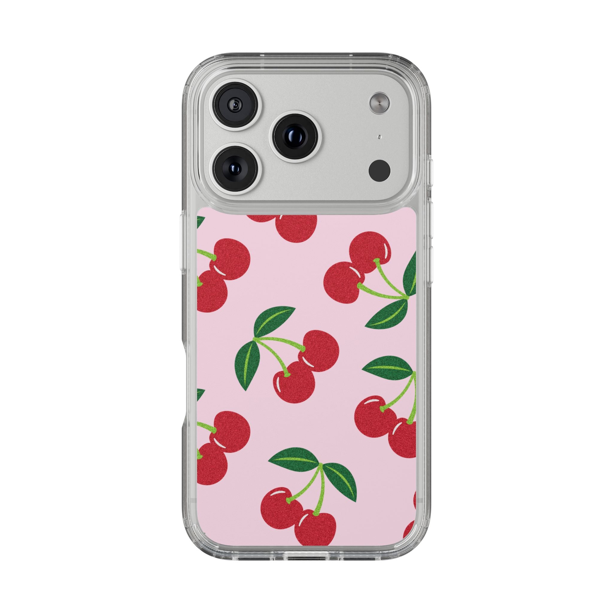 Pink Cherry Pattern Clear iPhone Case