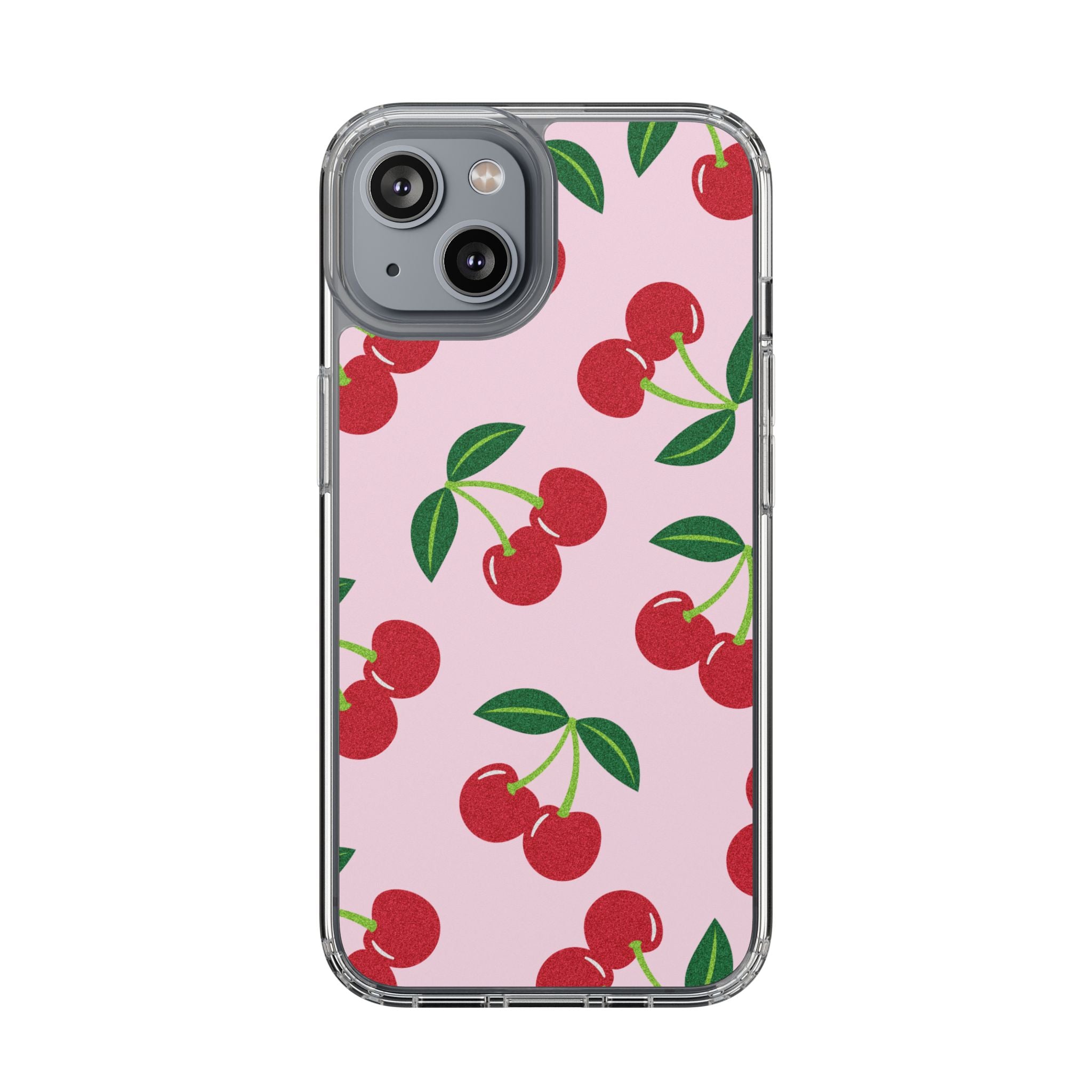Pink Cherry Pattern Clear iPhone Case
