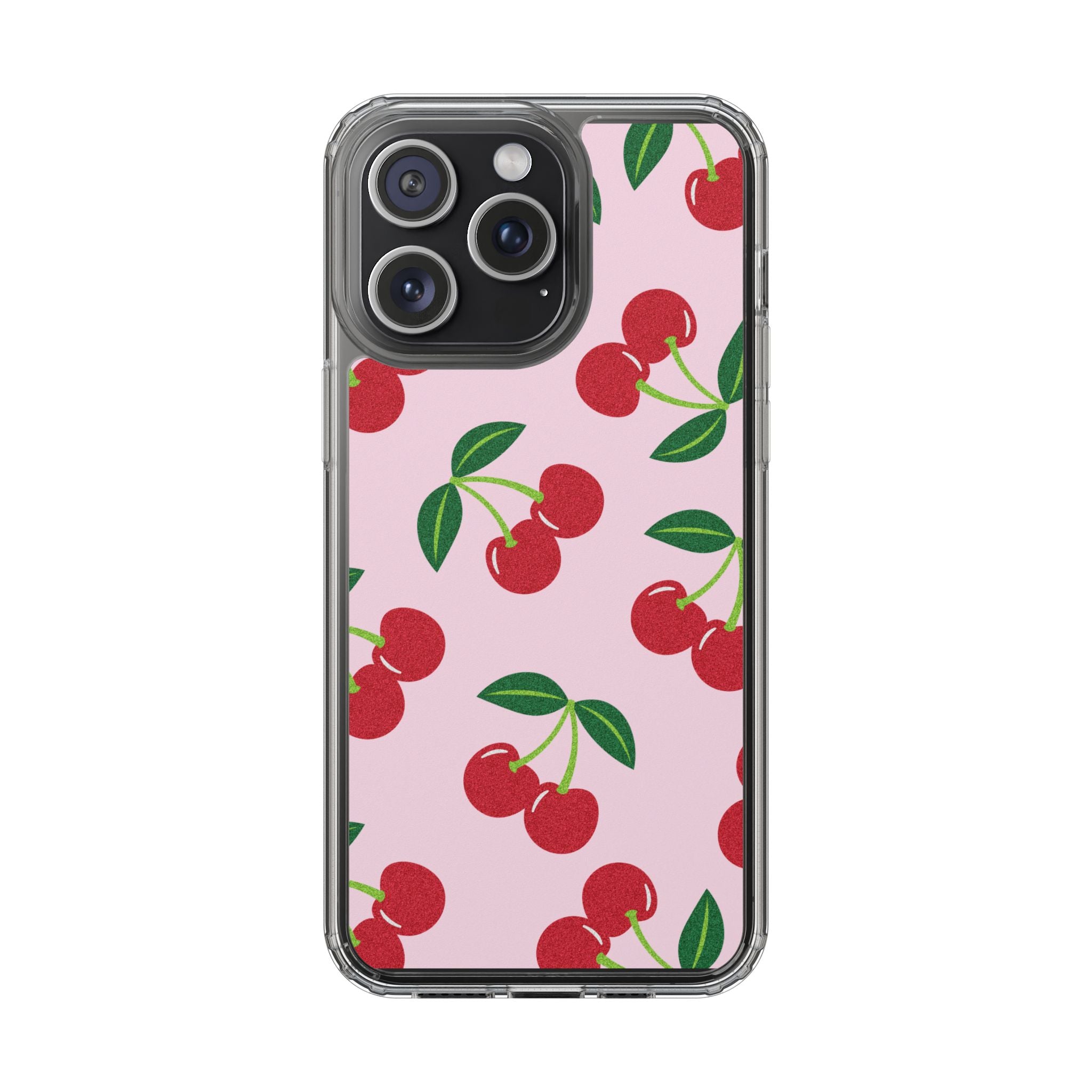 Pink Cherry Pattern Clear iPhone Case