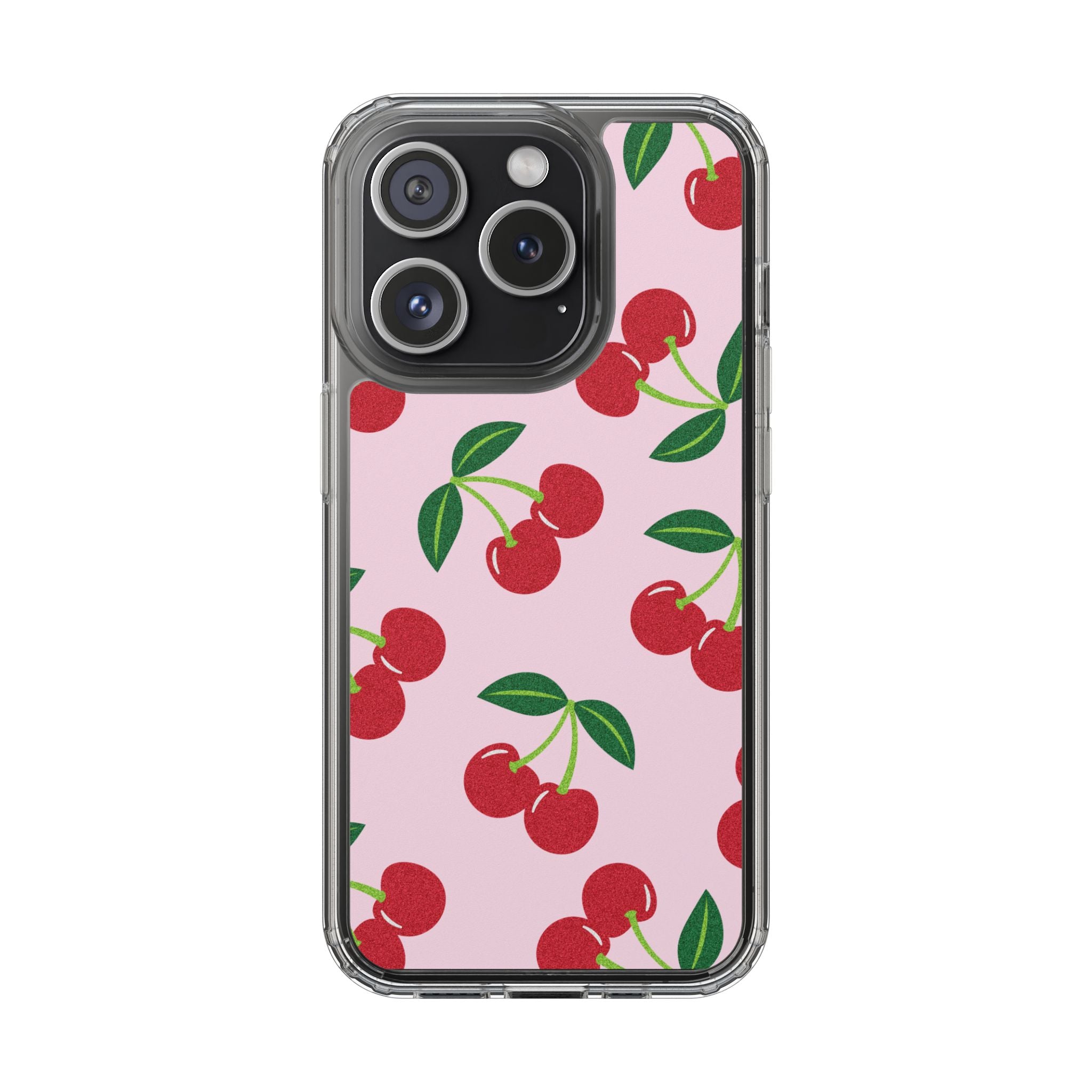 Pink Cherry Pattern Clear iPhone Case