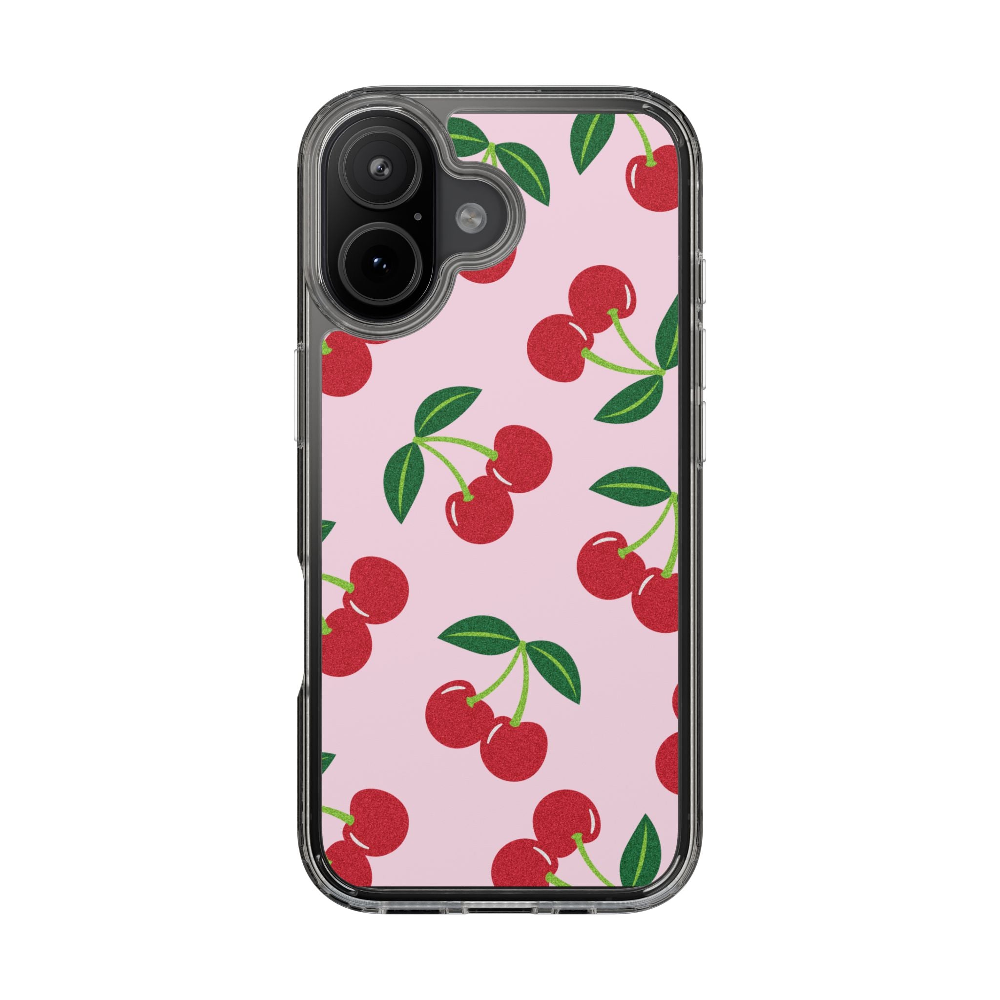 Pink Cherry Pattern Clear iPhone Case