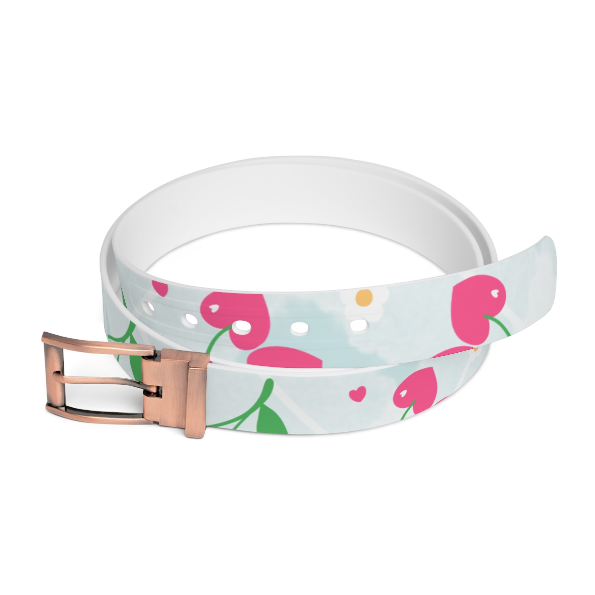 Floral Cherry Print Belt - Cute Pink Fruit Pattern Accessory