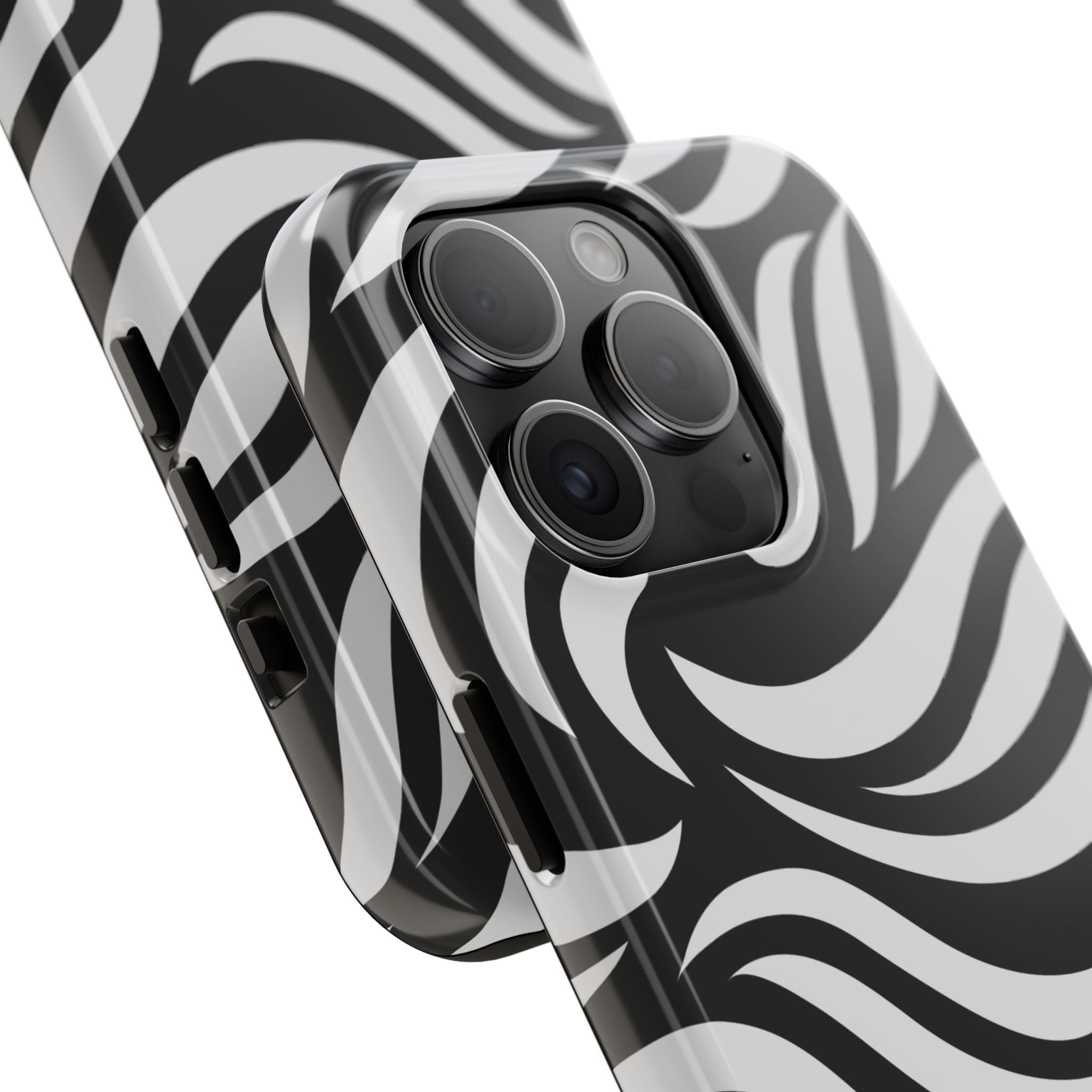 Zebra Wave Tough Phone Case — Black & White Swirl Protective Cover