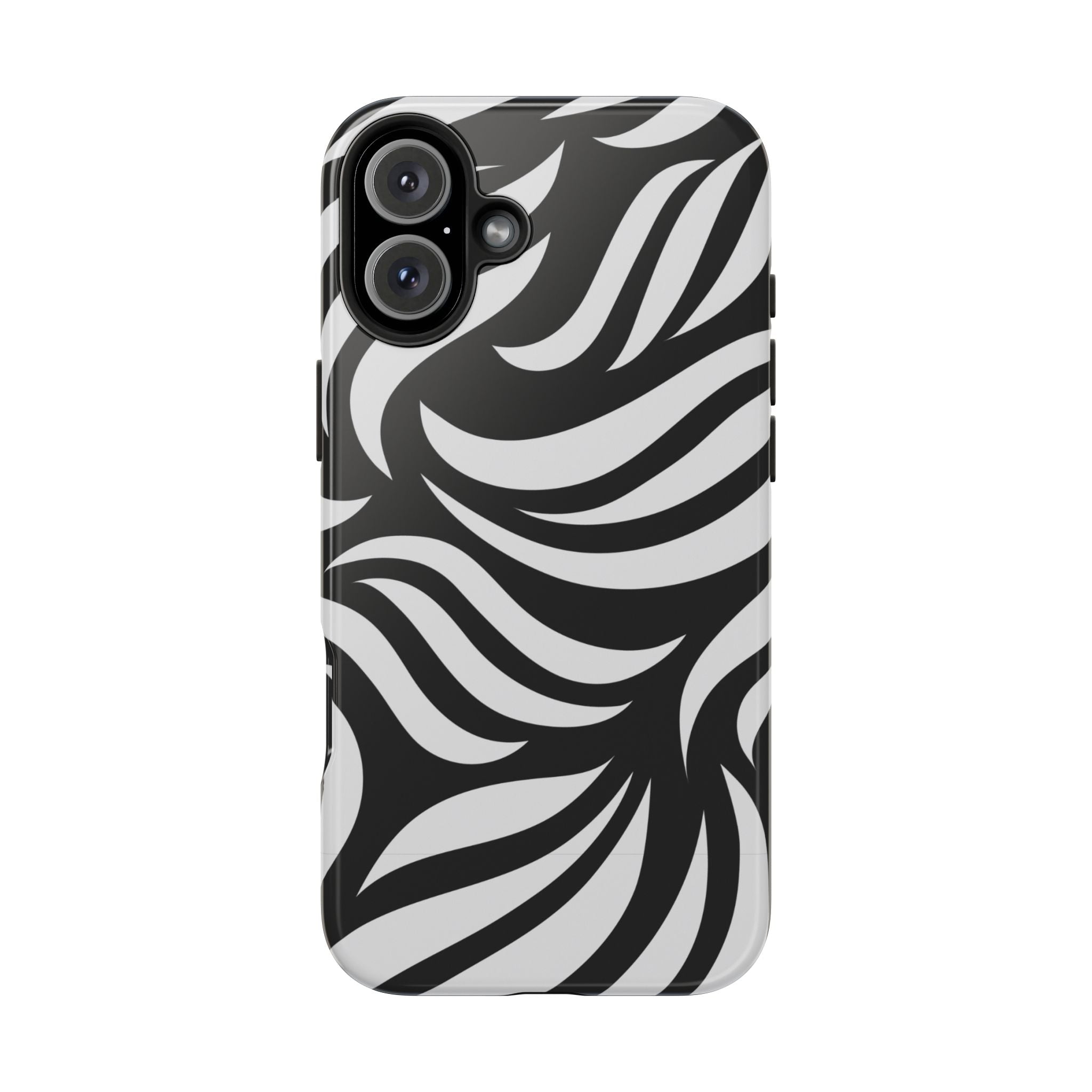 Zebra Wave Tough Phone Case — Black & White Swirl Protective Cover