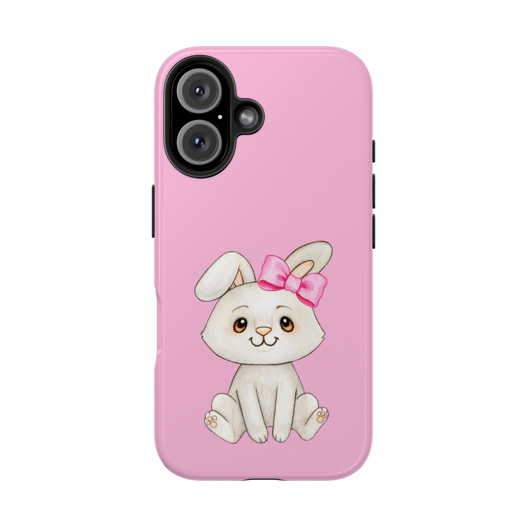 Cute Bunny Tough Phone Case — Pink Protective Phone Cover with Bow Cartoon Rabbit