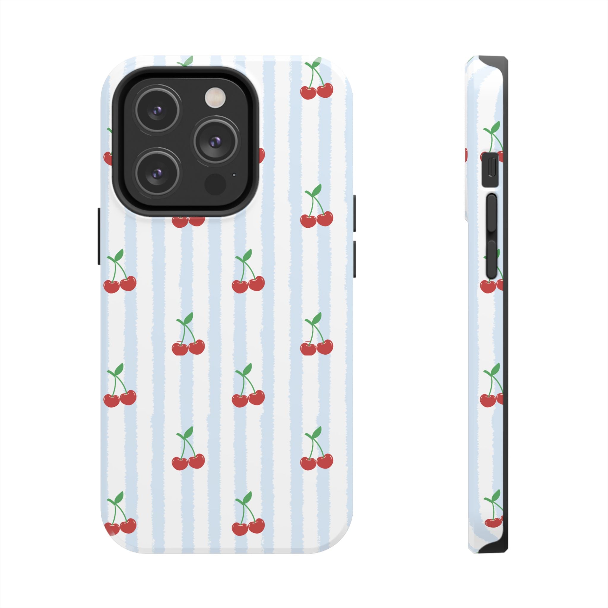 Cherry Stripe Tough (Phone Case (Blue)