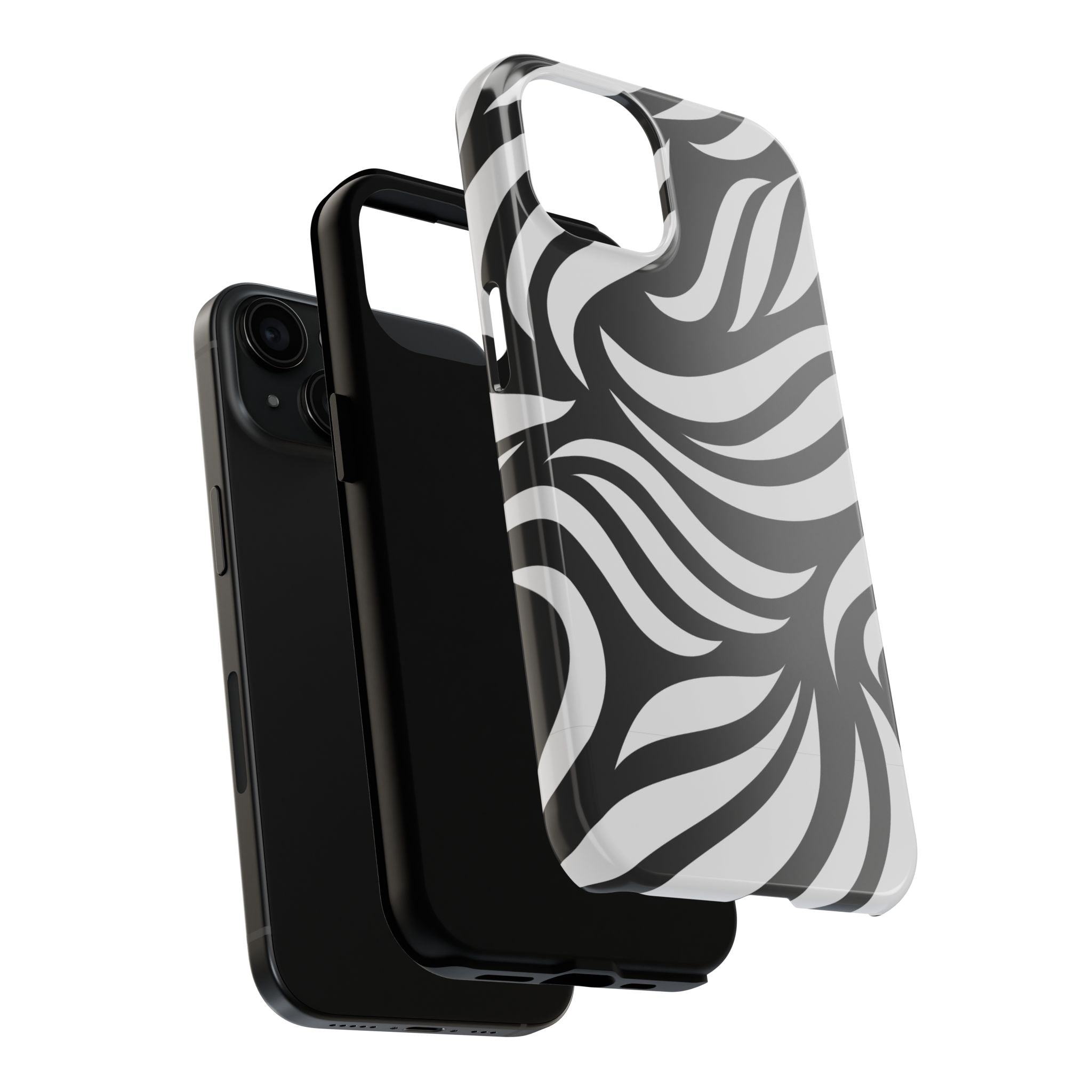 Zebra Wave Tough Phone Case — Black & White Swirl Protective Cover